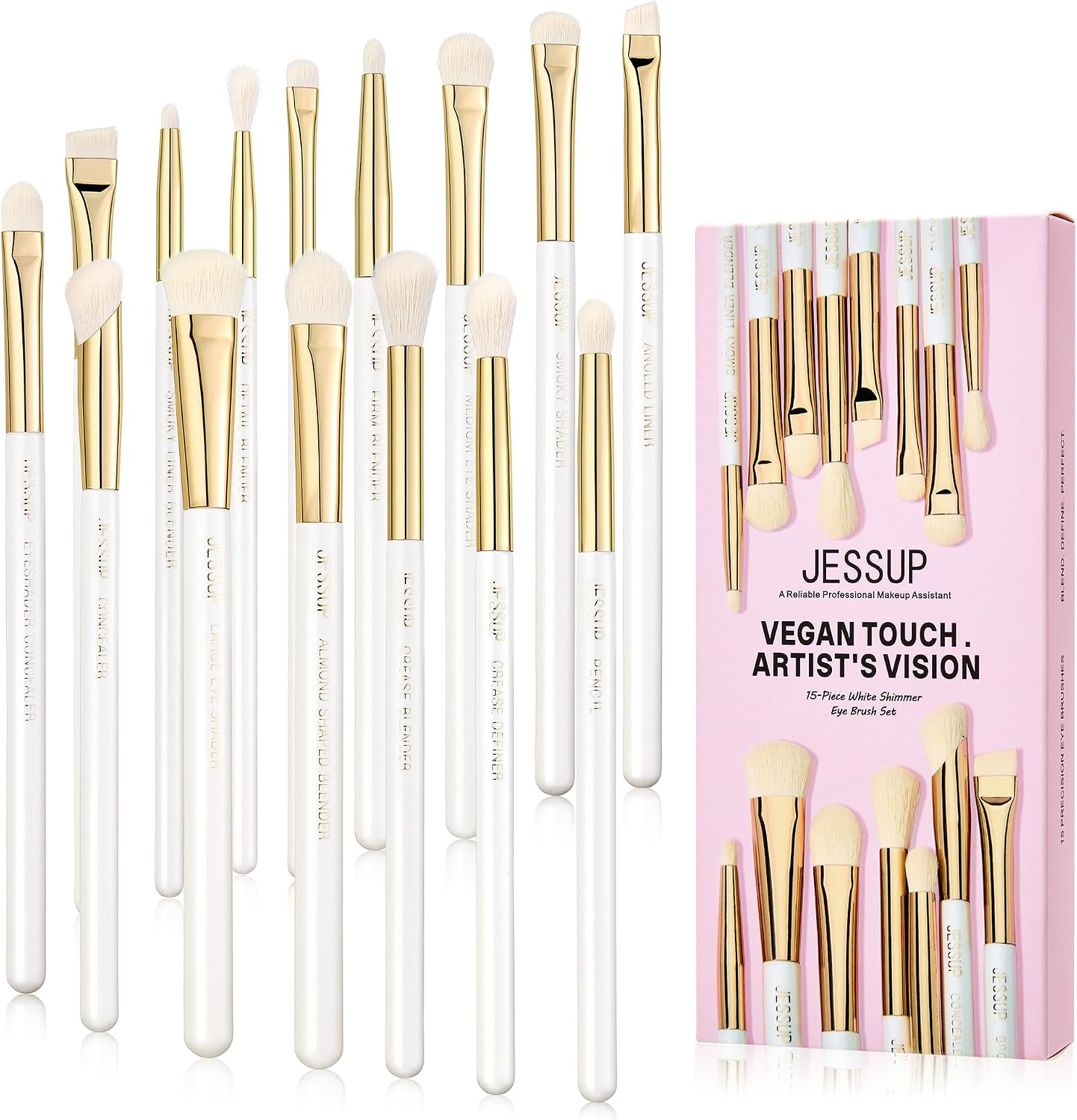 Jessup set pennelli occhi 15 pezzi T519 – Pennelli vegani per sfumatura, eyeliner e sopracciglia