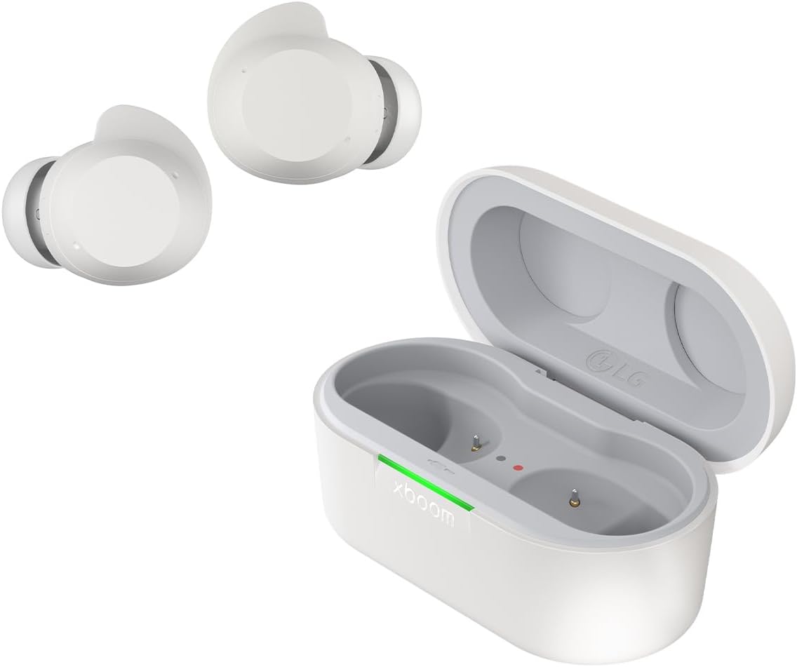 Detalle de LG xboom Buds Plus by will.i.am Bluetooth-Kopfhörer (Akkulaufzeit bis zu 30 Stunden, ANC, IPX4) – Weiß