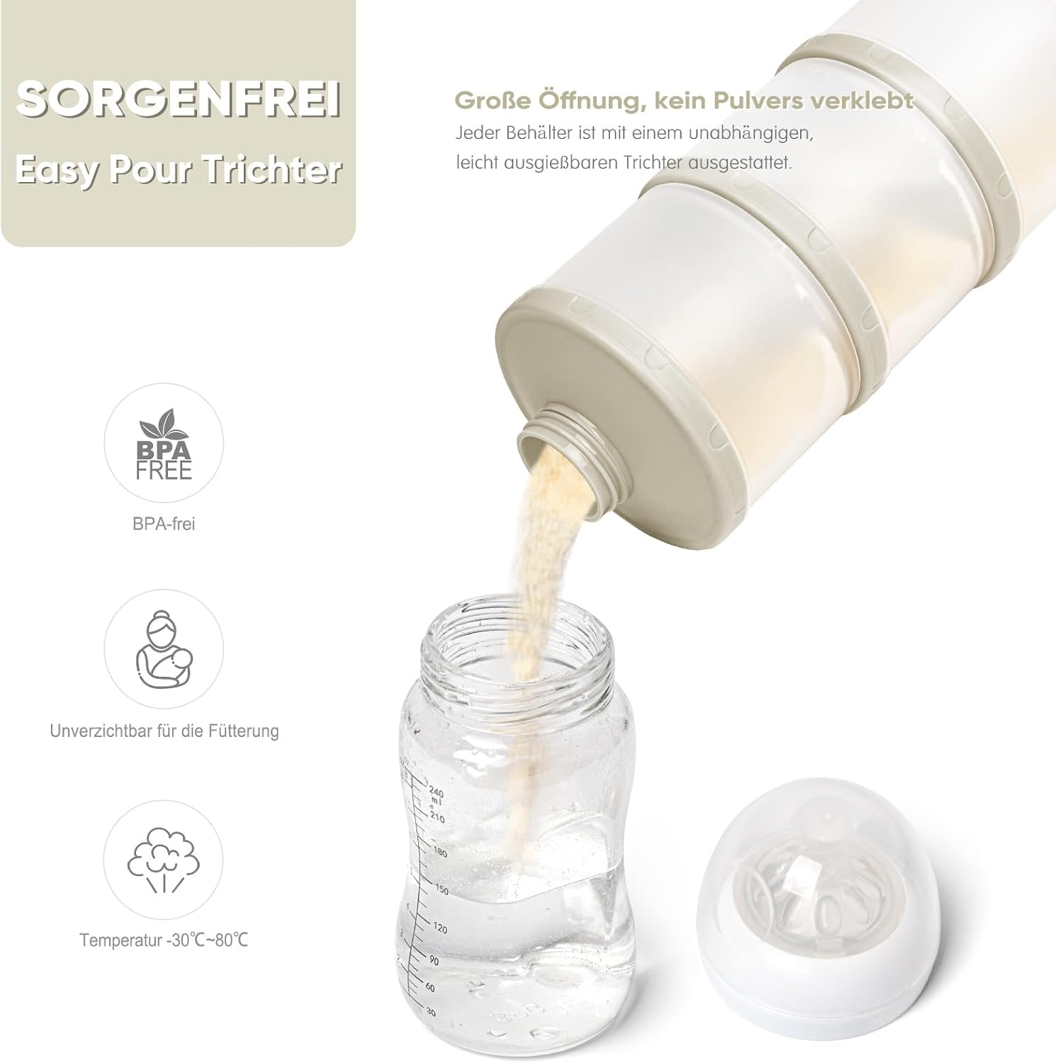 Thumbnail 4 de Termichy Baby Milk Powder Dispenser Pots Stackable – 2 Pack (Warm Grey)