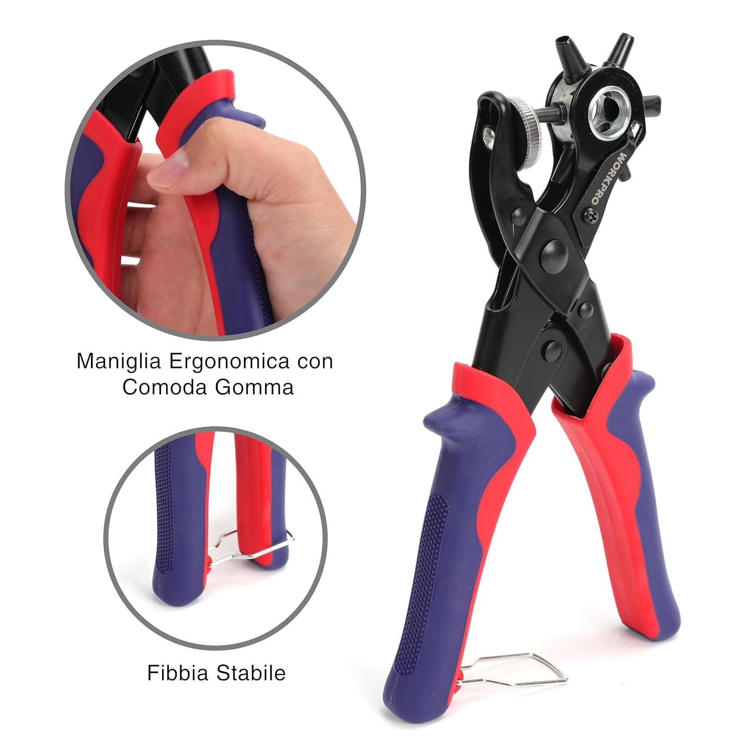 Thumbnail 3 de WORKPRO Pinza Fustellatrice: 6 punzature intercambiabili per cuoio, pelle, tessuto e carta