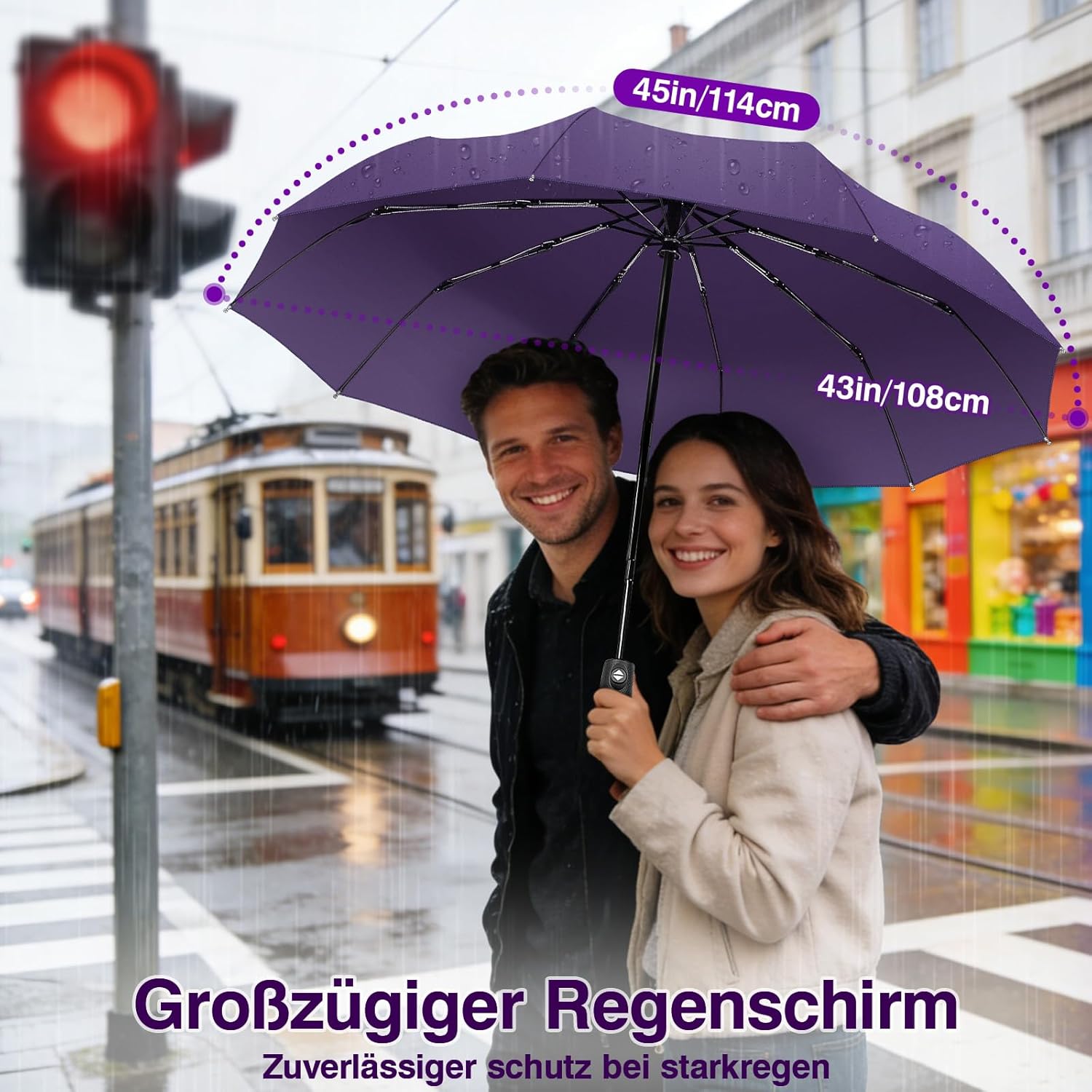 Thumbnail 3 de ZOMAKE Sturmfester Taschenschirm mit Auf-Zu-Automatik – klein & winddicht, 114 cm geöffnet