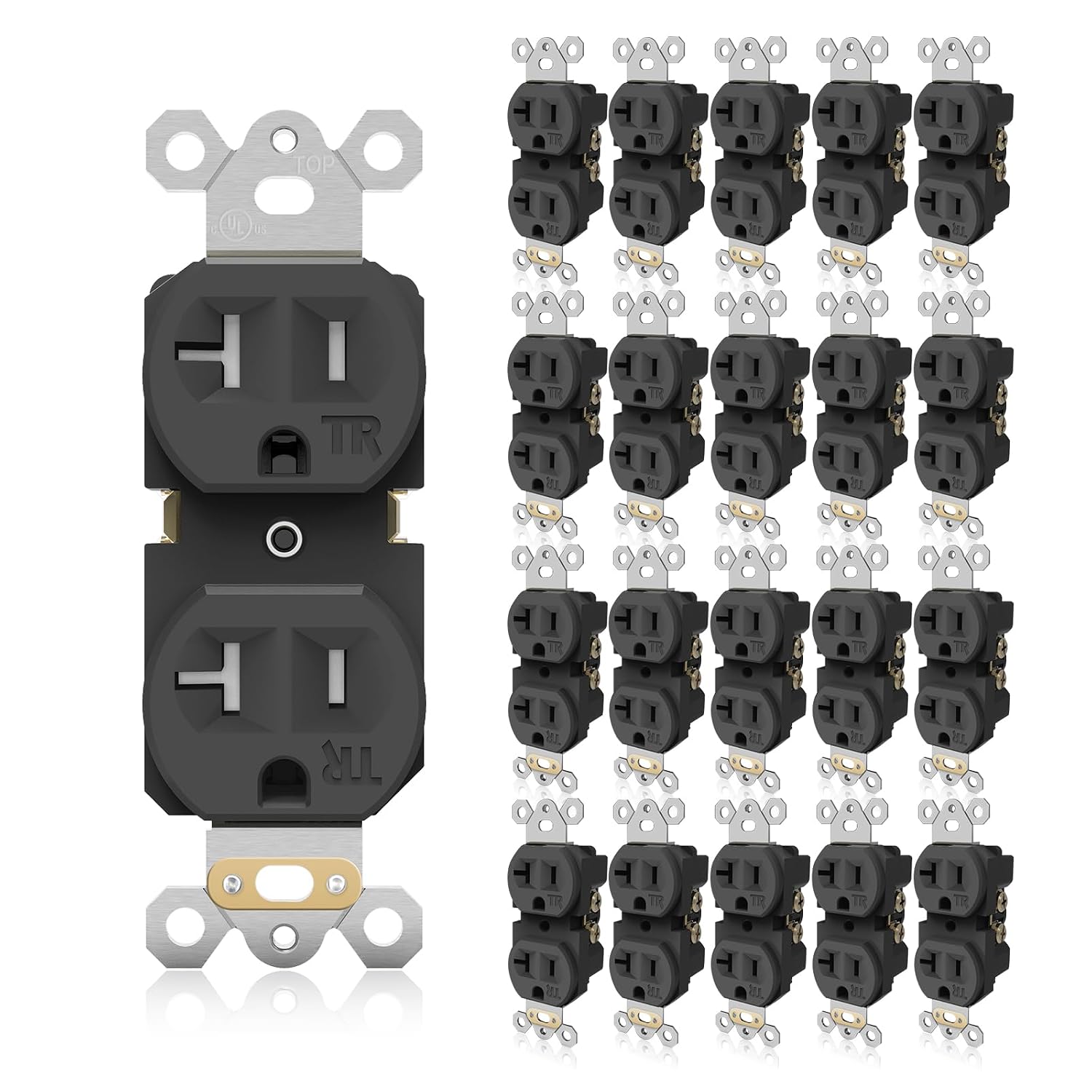 Detalle de TOPELER YSR020-BK 20-Pack 20A Black Tamper-Resistant Outlets