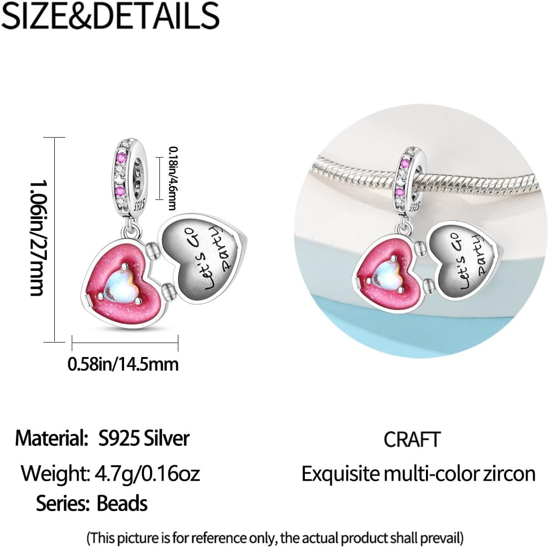 Thumbnail 3 de LNQOBU Charm-Anhänger aus 925 Sterling Silber mit Cubic-Zirconia für Armbänder (Loch ca. 4,5–5 mm)