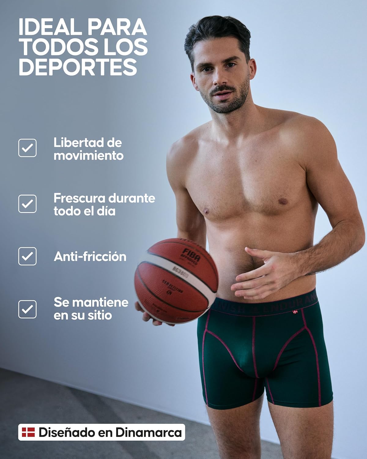 Detalle de DANISH ENDURANCE Calzoncillos Boxer Deportivos para Hombre - Pack 6, Azul, talla L