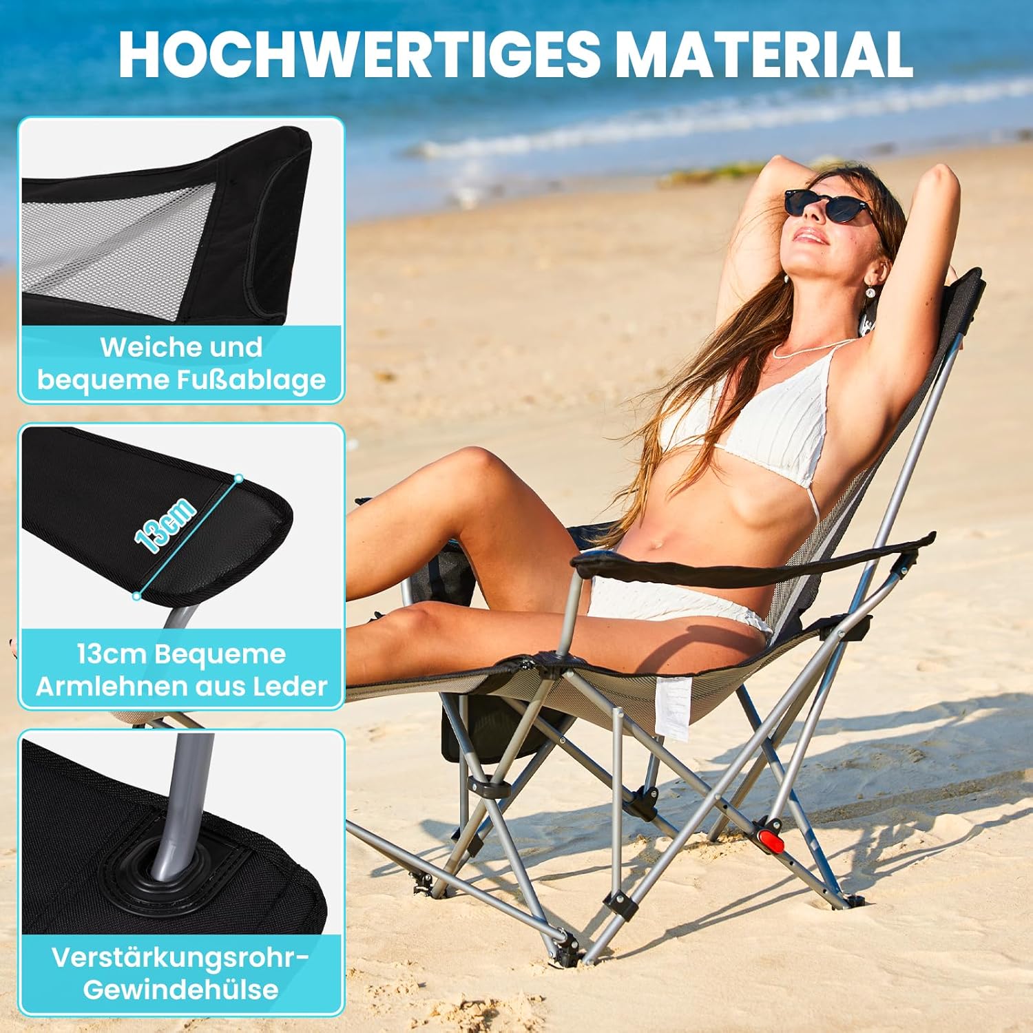 Thumbnail 6 de WEJOY 2-in-1 Campingstuhl 180 kg mit Fußstütze – 4-Verstellbare Rückenlehne, kompakt klappbar, Getränkehalter und Liegeposition