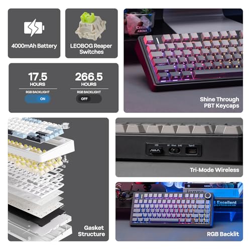 Detalle de EPOMAKER x Aula F75 Teclado mecánico 75% con intercambio en caliente, 3 modos de conexión y acolchado de 5 capas