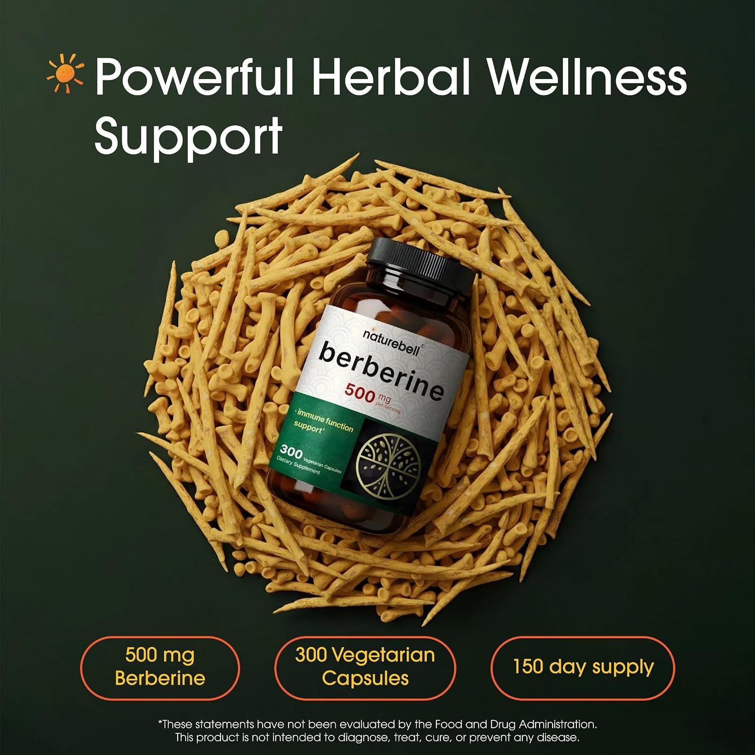 Detalle 2 de NatureBell Berberine 500 mg Capsules, 300 Count, 97% Pure HCl, 5:1 Extract