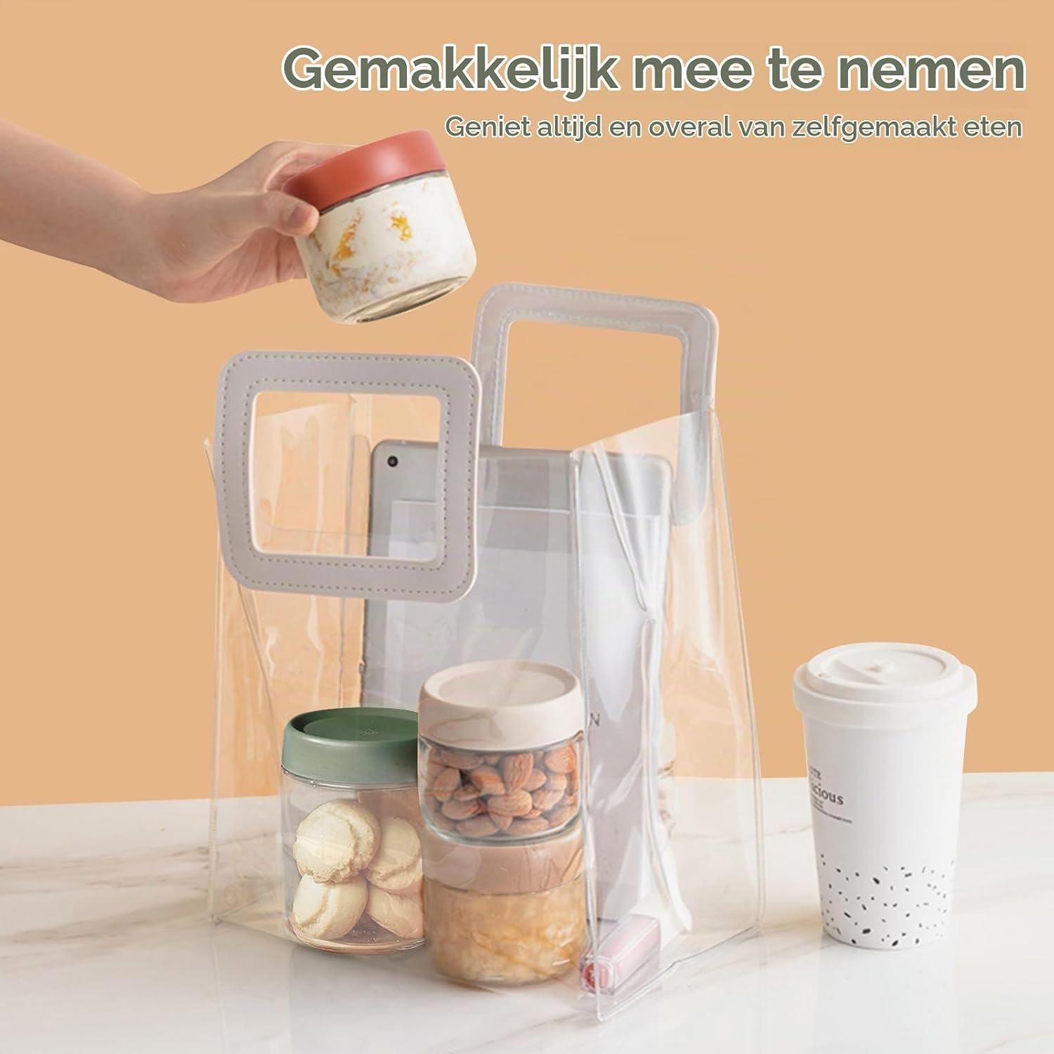 Detalle 2 de YUEYEE glazen potten 500 ml, set van 4 met schroefdeksel