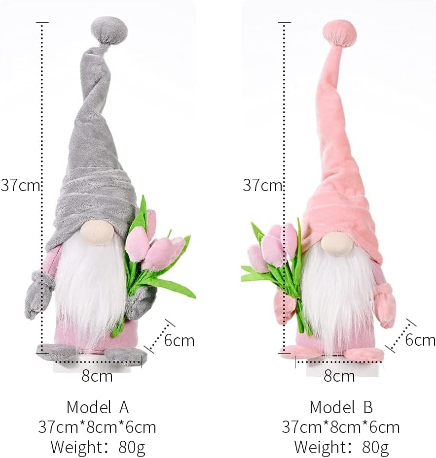 Detalle 2 de Super Idee Stehende Niedliche Wichtel mit Tulpen – Zweier-Set, Rosa/Grau, 37 × 8 × 6 cm