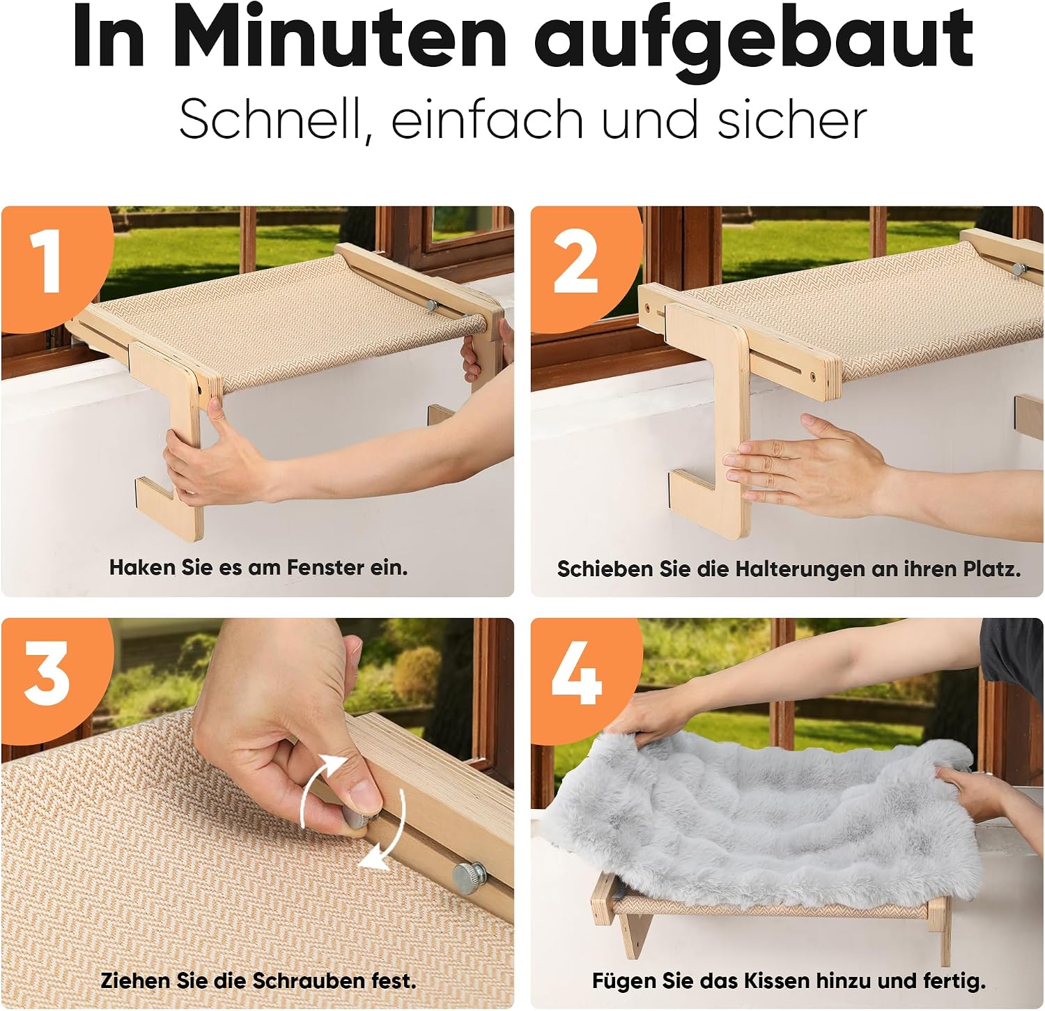 Thumbnail 6 de FUKUMARU Katzenhängematte – Fensterbank- und Bodenablage für große Katzen, verstärktes Holz-/Metallprofil