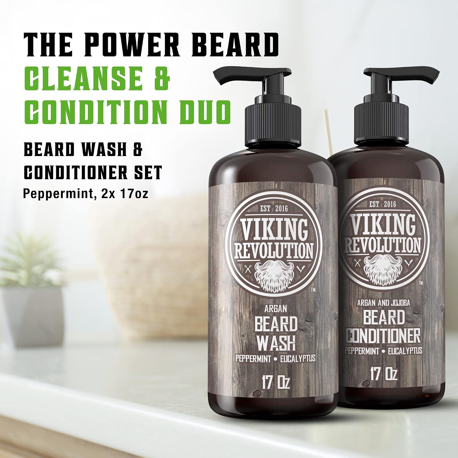 Thumbnail 1 de Viking Revolution Beard Wash & Conditioner Set with Argan & Jojoba Oils – Softens, Smooths & Strengthens Beard Growth
