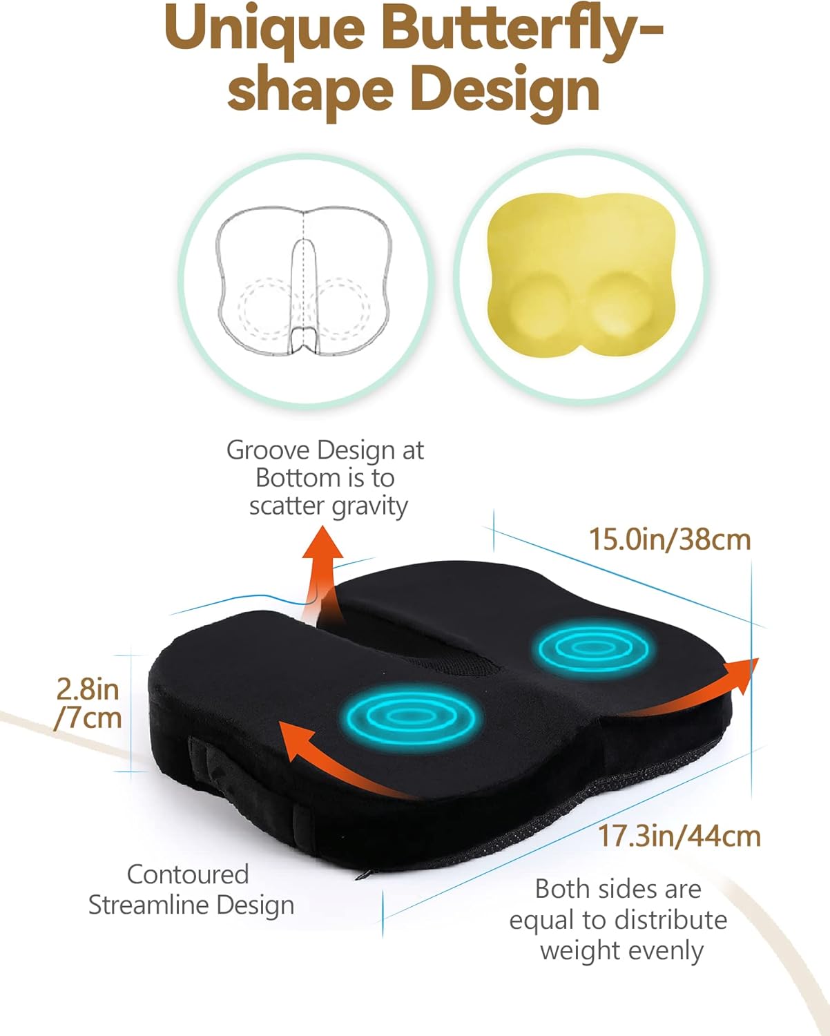 Thumbnail 2 de Travel Ease ergonomic seat cushion with memory foam and anti-slip base (black)