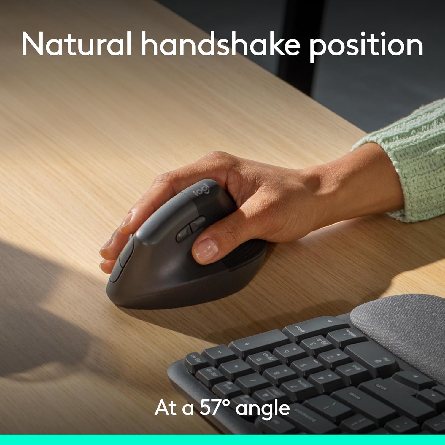 Detalle de Logitech Wave Keys & Lift Vertical Mouse ergonomic bundle (Graphite) — wireless keyboard + vertical wireless mouse