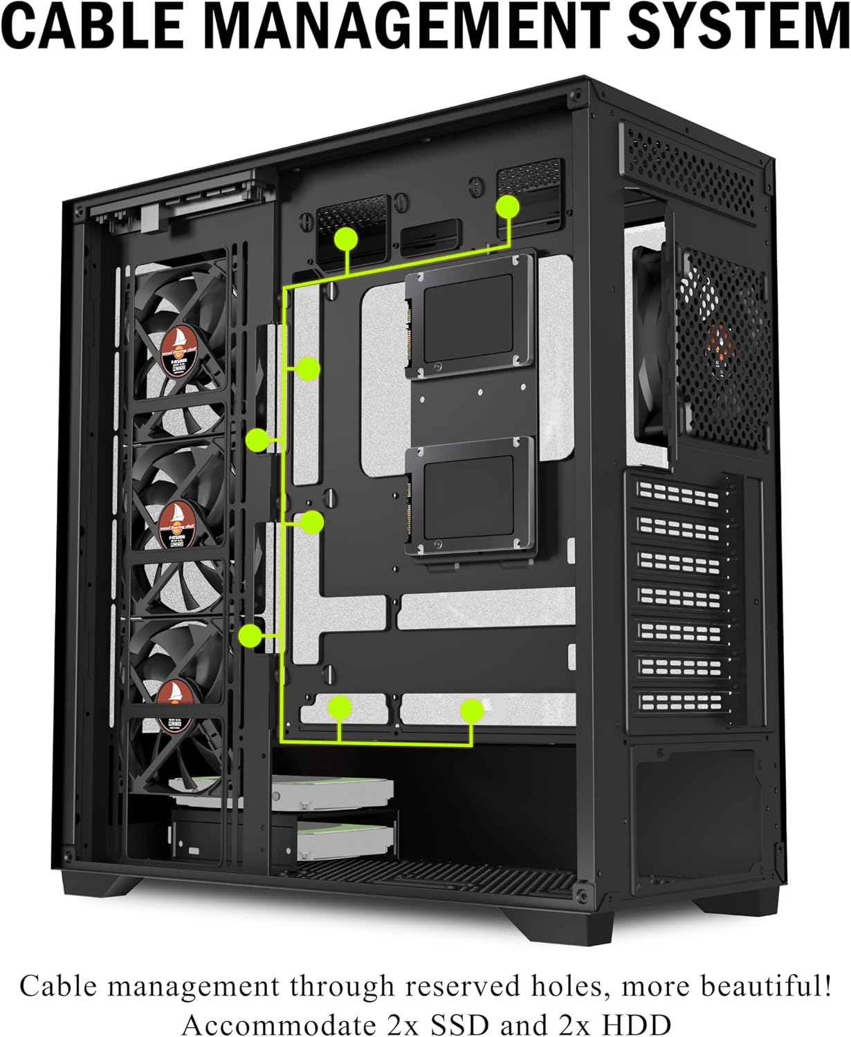 Thumbnail 6 de PCZZOI ATX Mid Tower Case with 4 Pre-Installed Fans and 270° Glass Display
