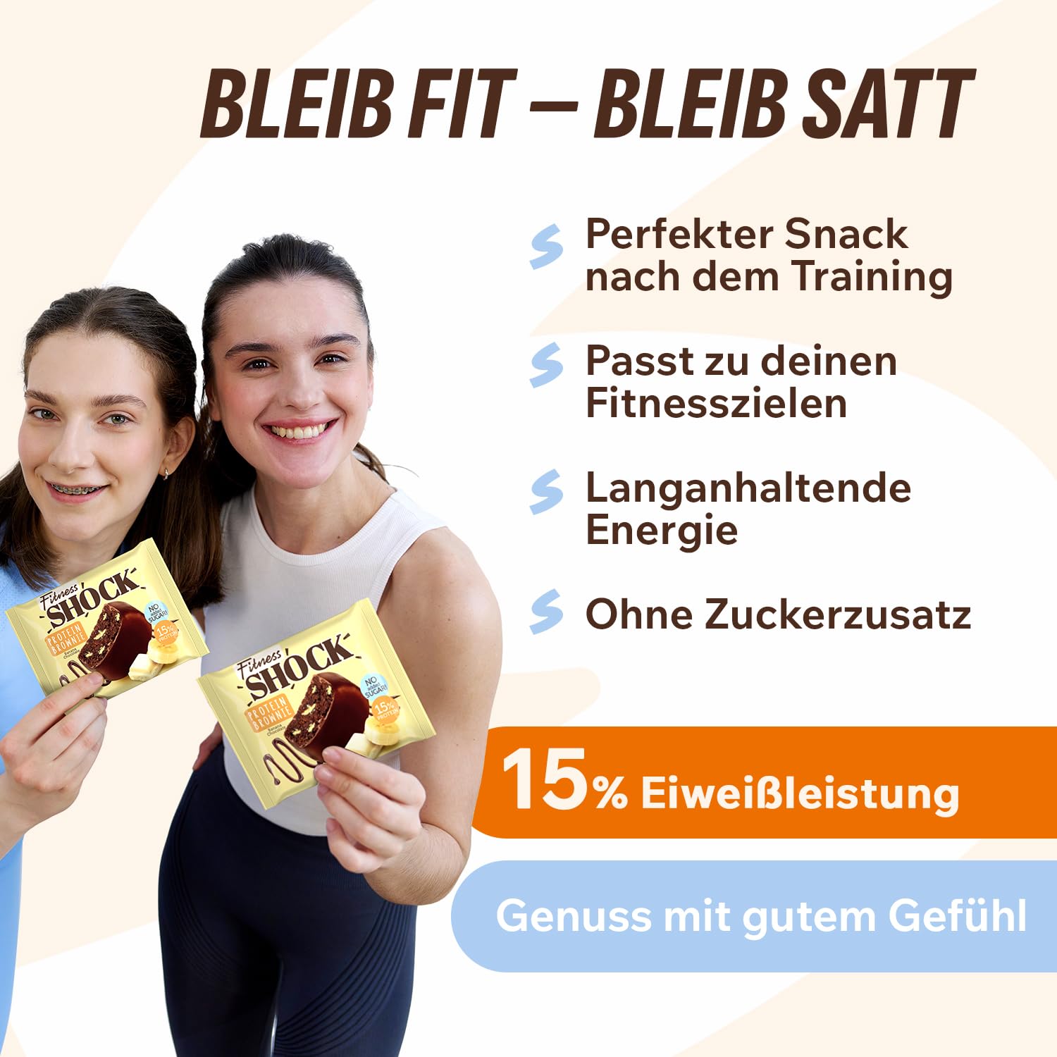 Thumbnail 6 de FitnesSHOCK Protein Brownie Snack Banane – 10 x 50 g, Low Carb, mit 15% Eiweiß
