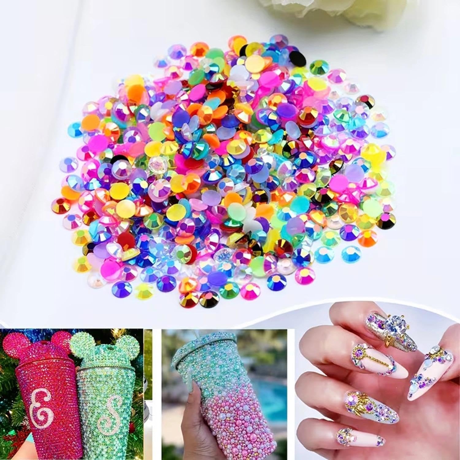 Detalle de 24 Colours Bedazzling Rhinestone Kit with Glues – 24,000 x 3mm Nail Gems for Crafting