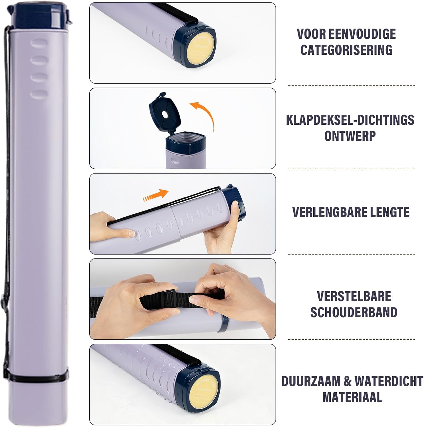 Detalle de DEWEL 1 telescopische posterrol voor A0, paars, met schouderriem