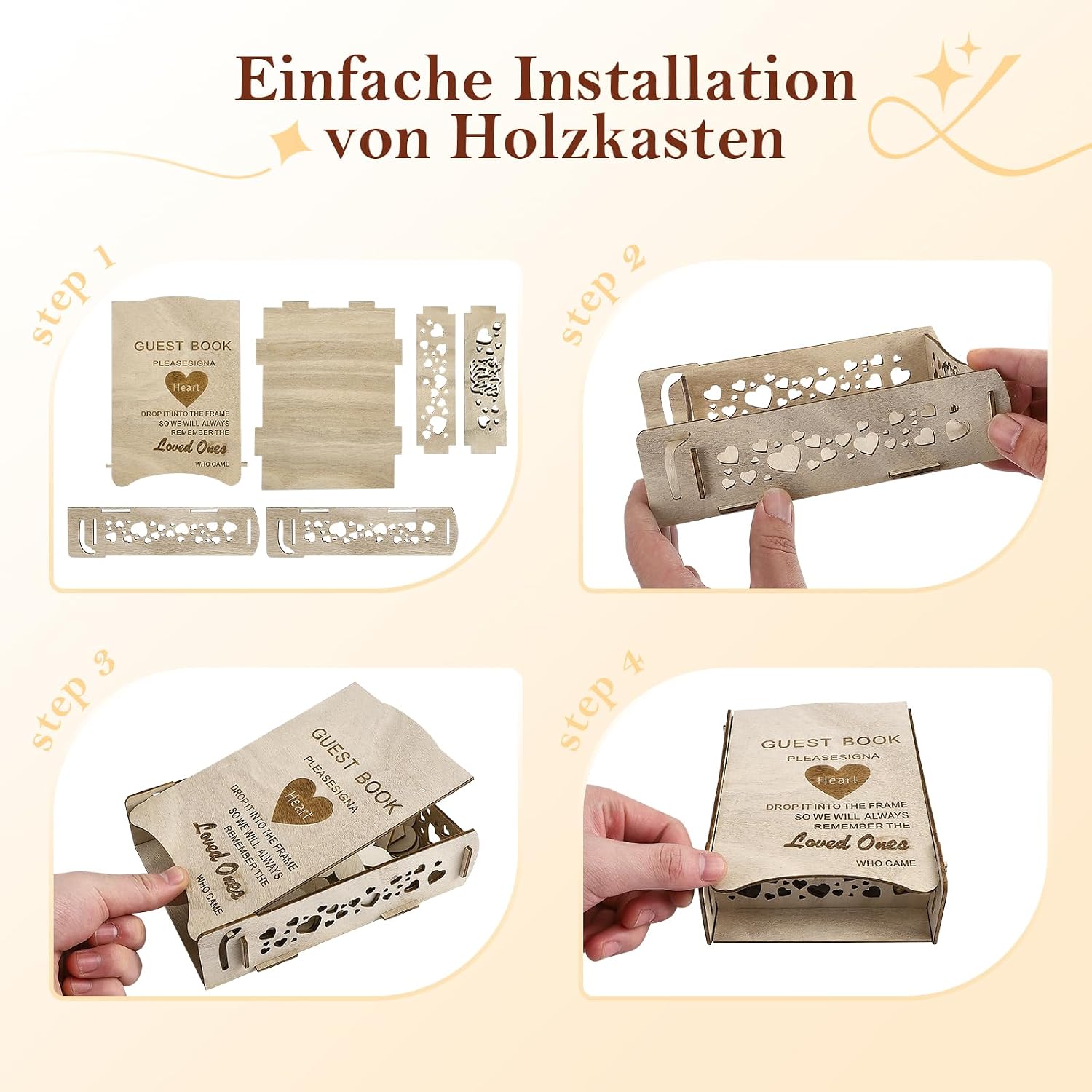 Thumbnail 4 de Eirolace Set Decorazioni Matrimonio Cuore in Legno: 100 Cuori, Scatola Portaoggetti e Libro degli Ospiti