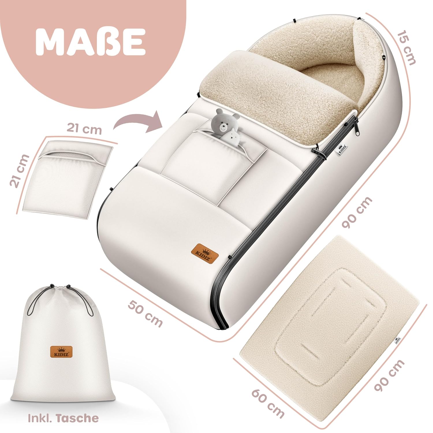 Detalle 2 de Kidiz Babyfußsack Winterfußsack Beige