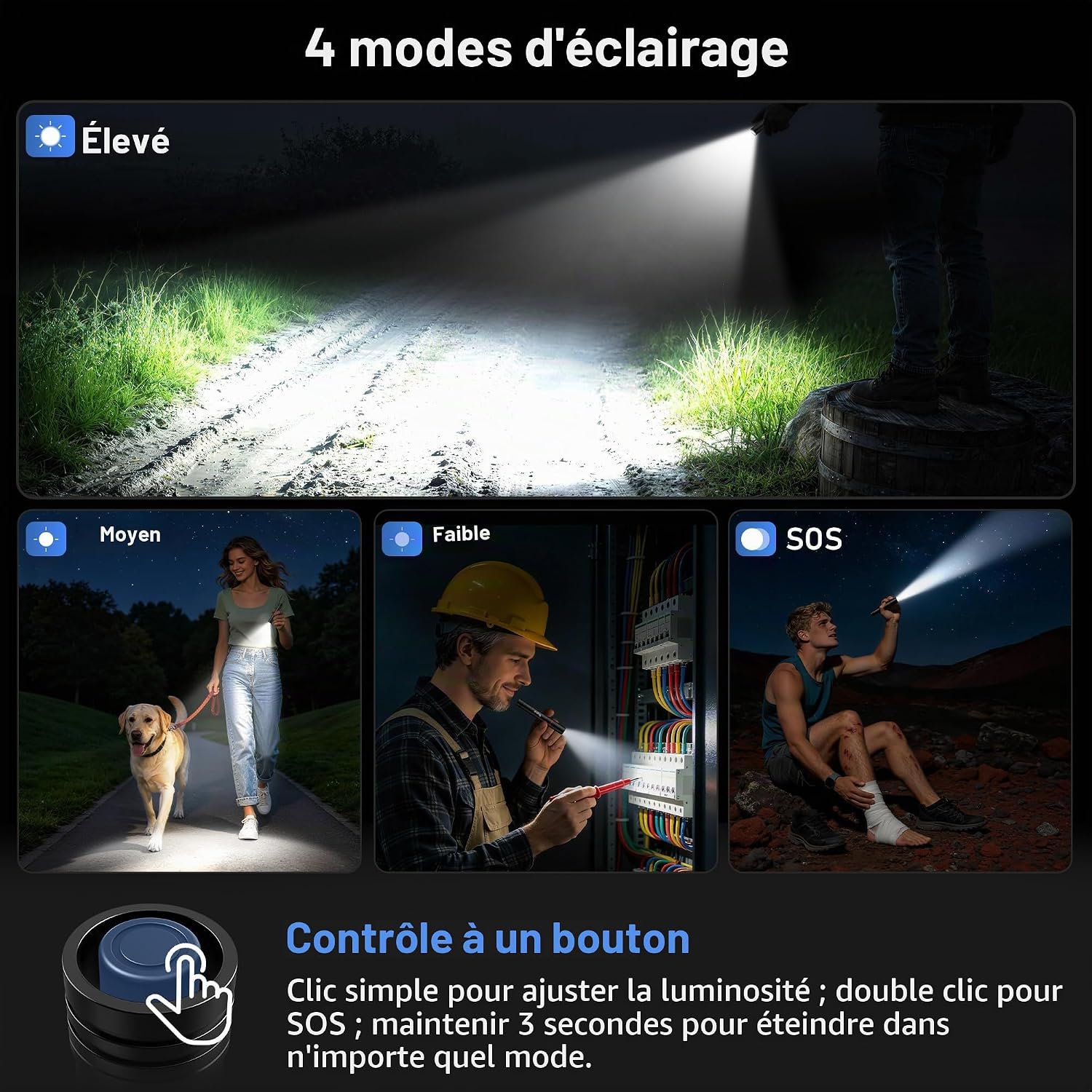 Detalle de Blukar K9171 mini-zaklamp, oplaadbaar, 4 lichtstanden en zoomfunctie