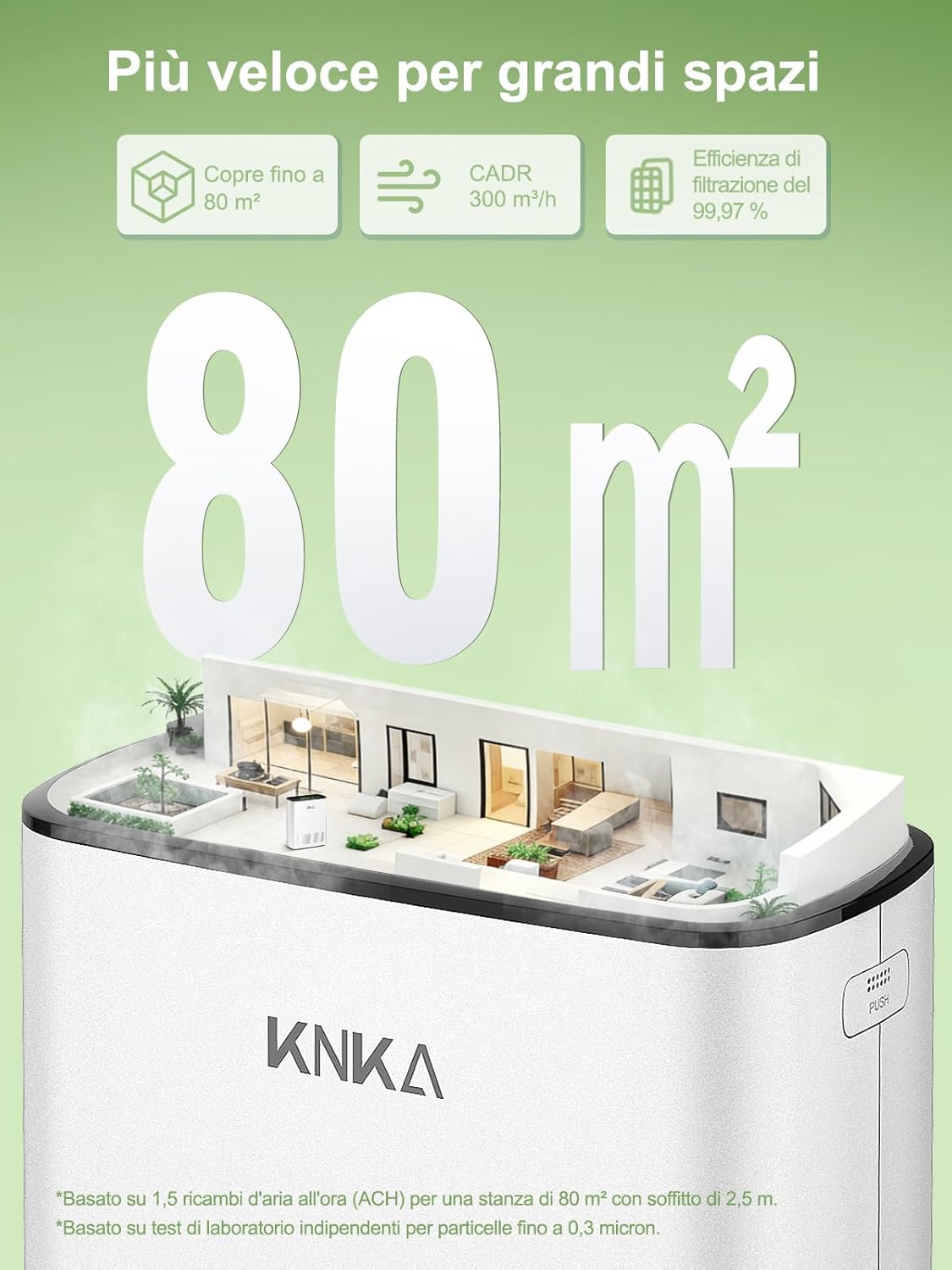 Thumbnail 1 de KNKA Purificatore d’aria HEPA APH3000 con CADR 300 m³/h e sensore qualità dell’aria