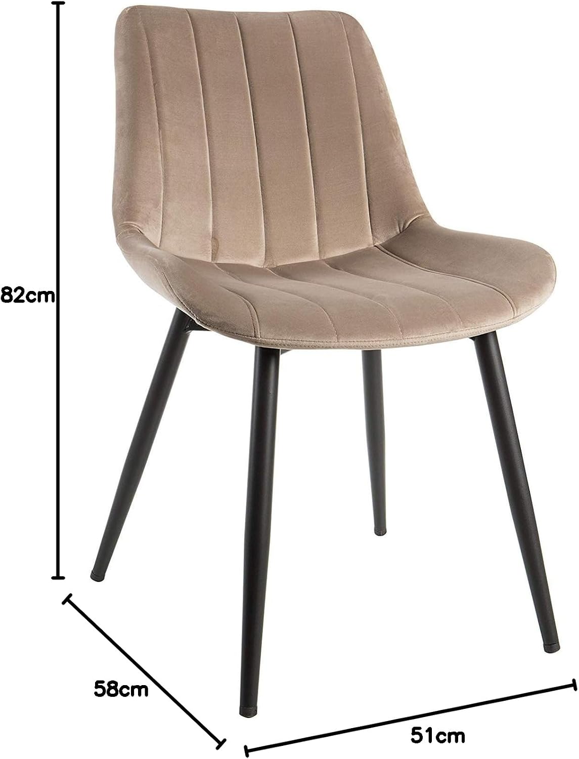 Thumbnail 1 de Sedia in velluto con gambe in metallo nere 51,5 x 58 x 82 cm beige