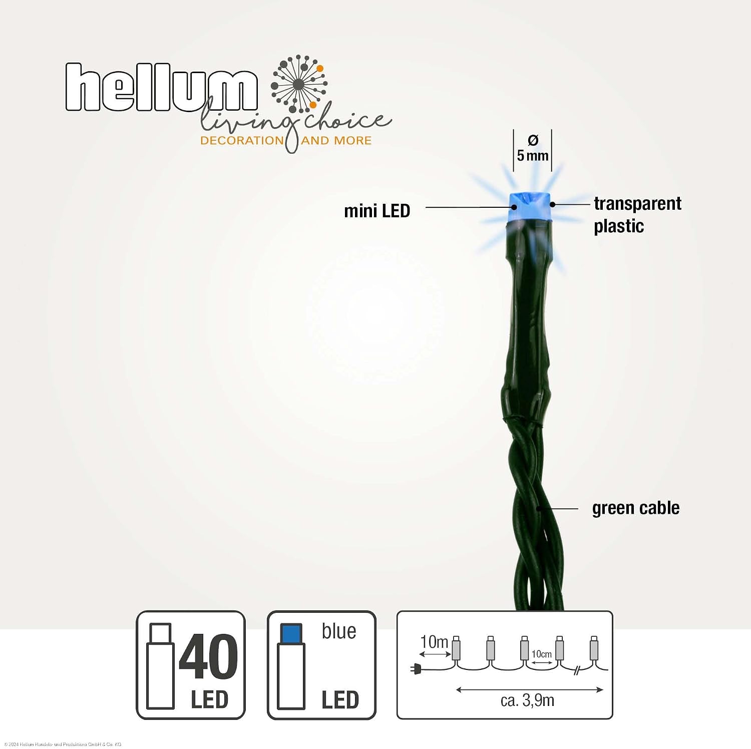 Detalle de Hellum luci fiabesche blu da esterno, 80 LED con timer e spina esterna – 7,9 m