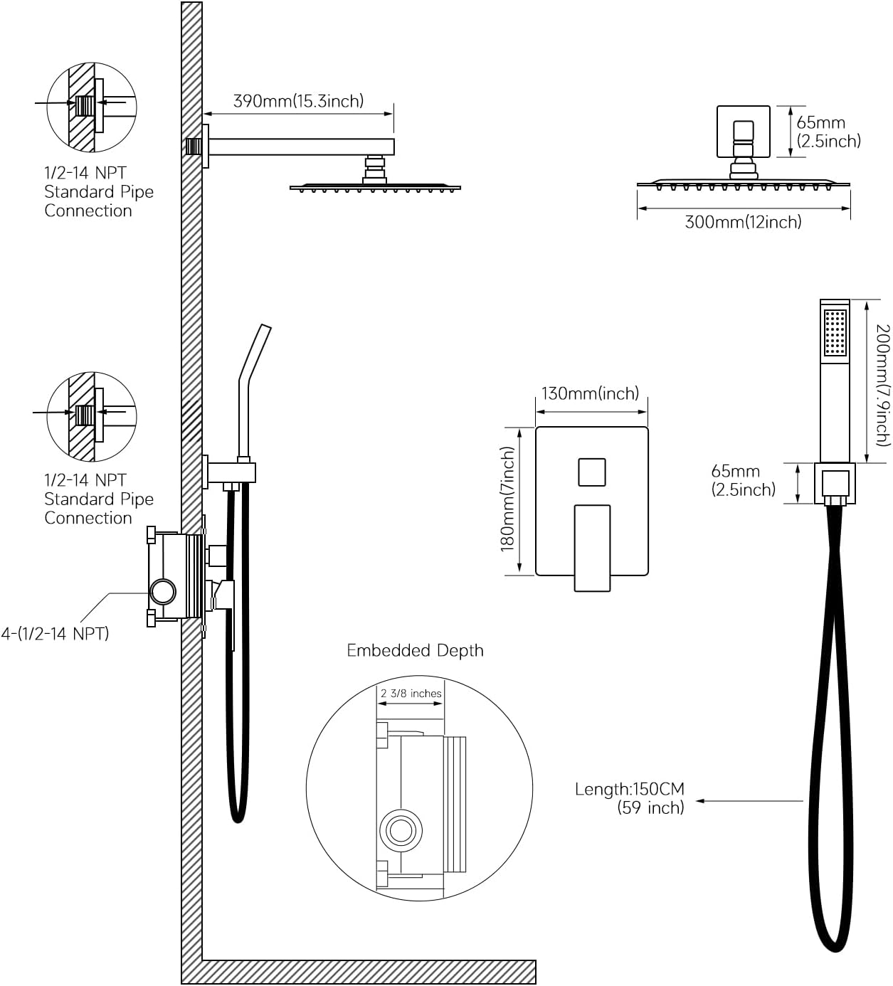 Thumbnail 6 de POPFLY Rainfall Shower System, 12-inch