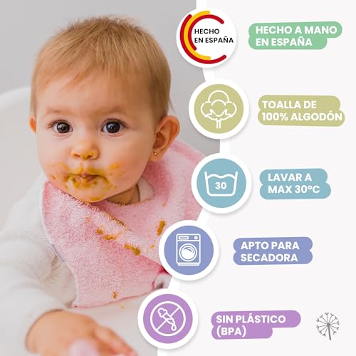 Detalle de MIMUSELINA Baberos Bebe Impermeables Reutilizables – Pack de 5, Lavanda, 29x25 cm