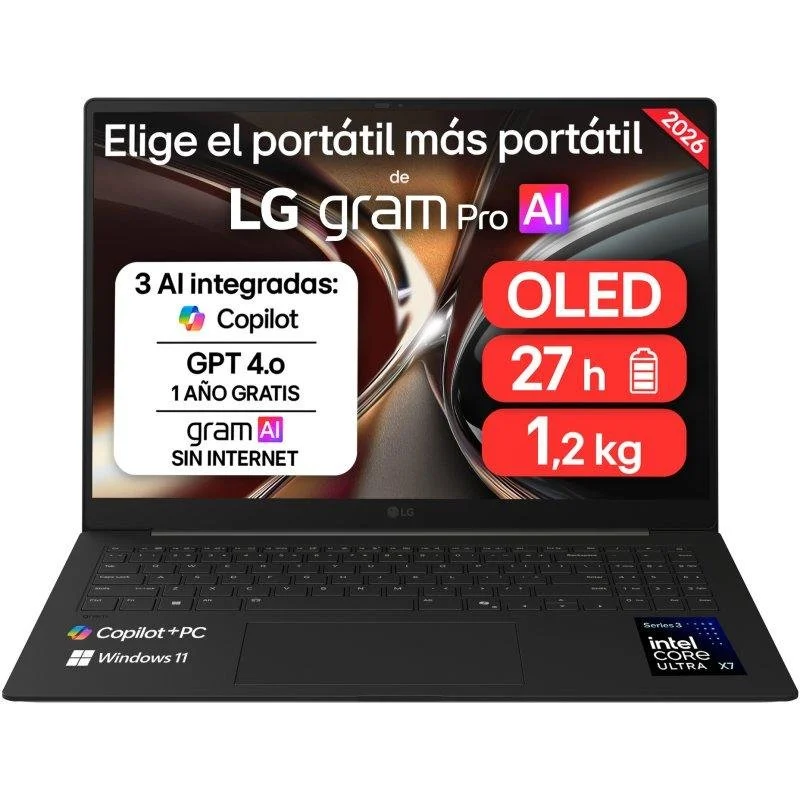 Detalle de LG Gram Pro 16Z90U-K.AUB5BN: portátil ultraligero de 16" con Intel Arc B390 y 32 GB de RAM