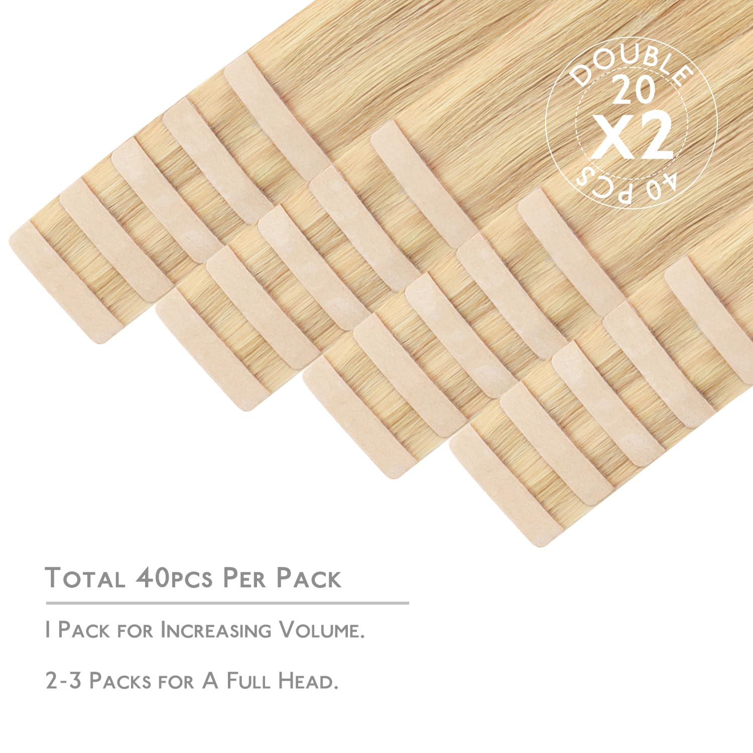 Thumbnail 1 de WENNALIFE Tape-in Hair Extensions: 40pcs, 120g, 26 inch Light Blonde Highlighted Golden Blonde