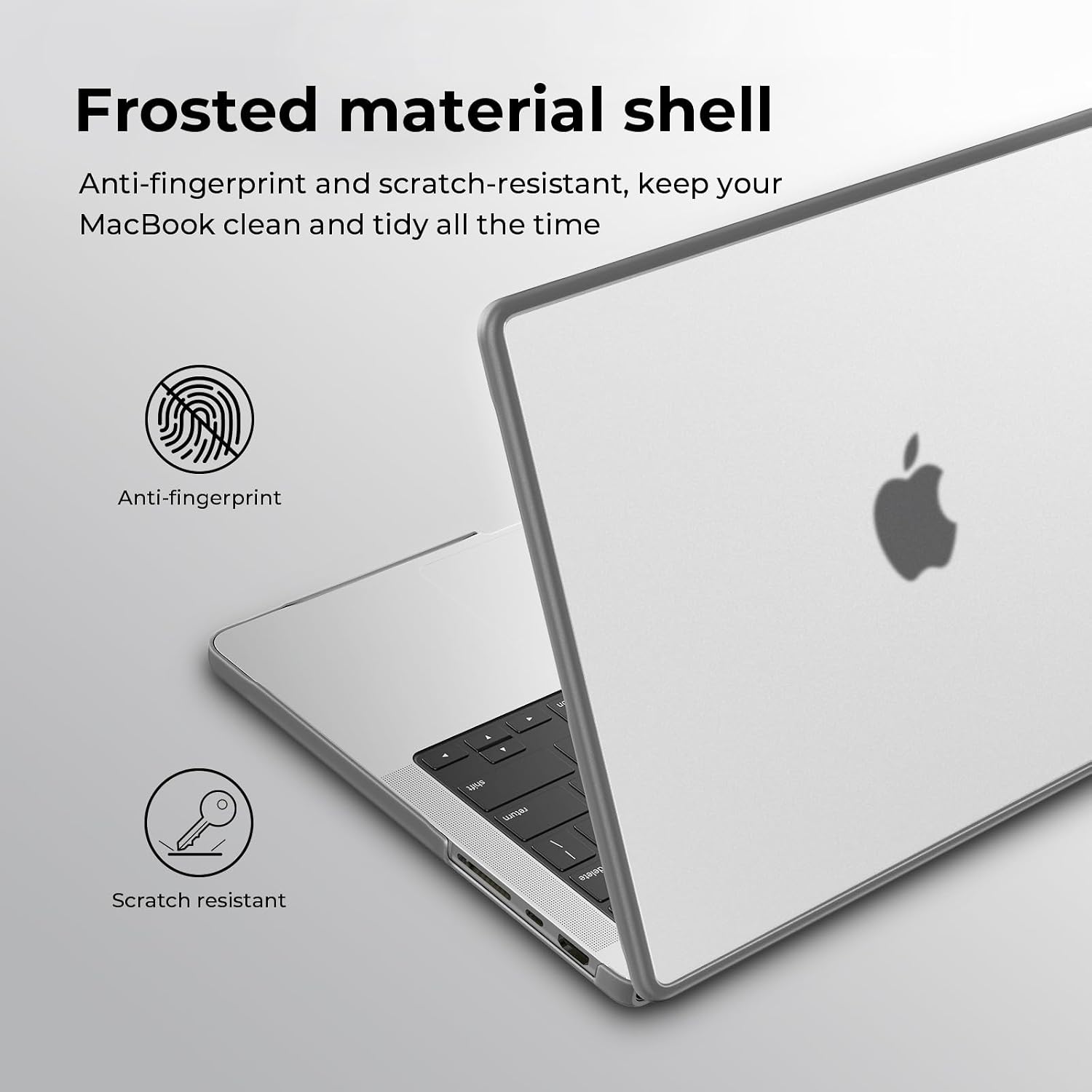 Detalle de BlueSwan Hülle für MacBook Pro 14 Zoll (2021–2026) — TPU-Rahmen, matte Anti-Fingerprint Schutzhülle in Grau