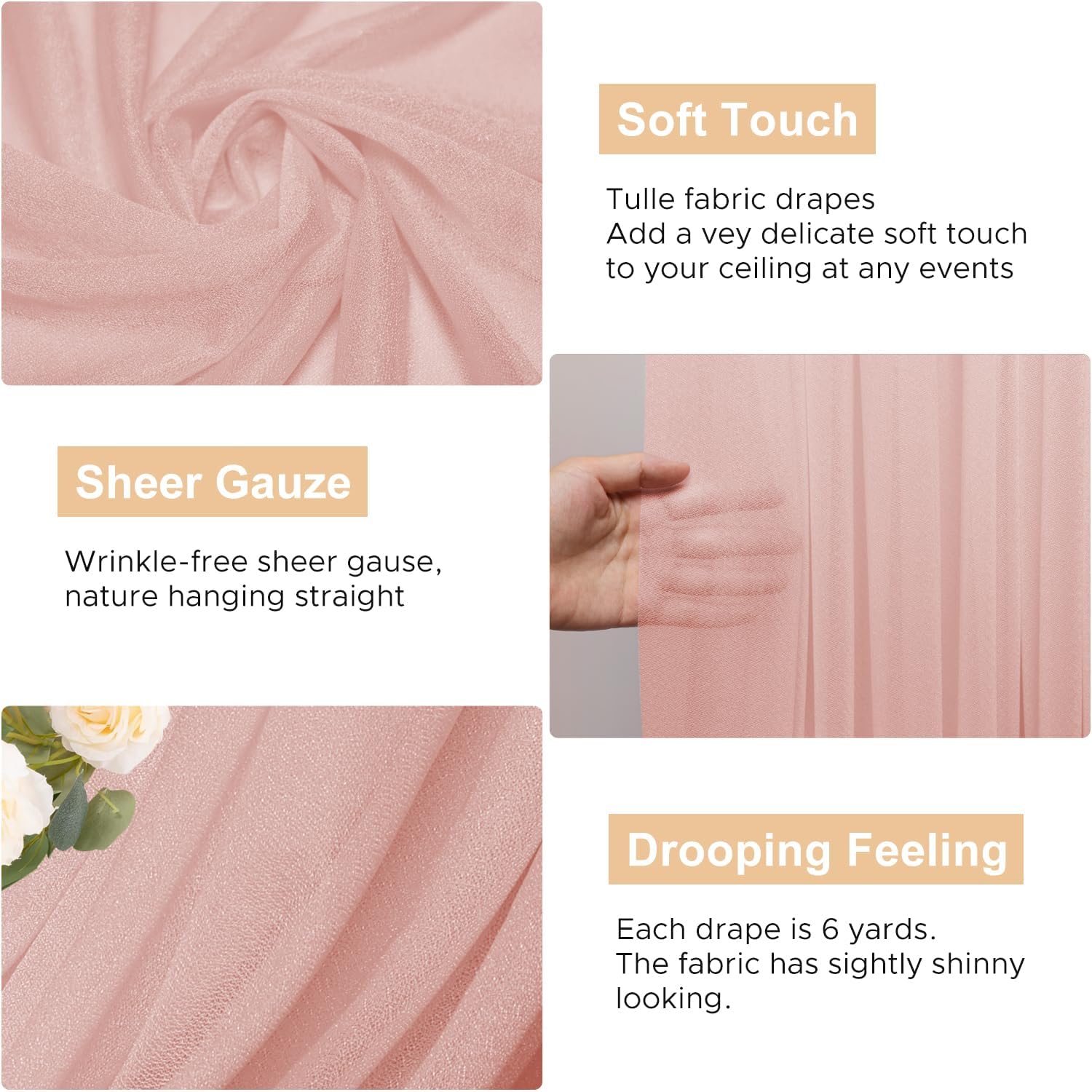 Detalle 2 de Wokceer Sheer Wedding Arch Draping Fabric, Polyester