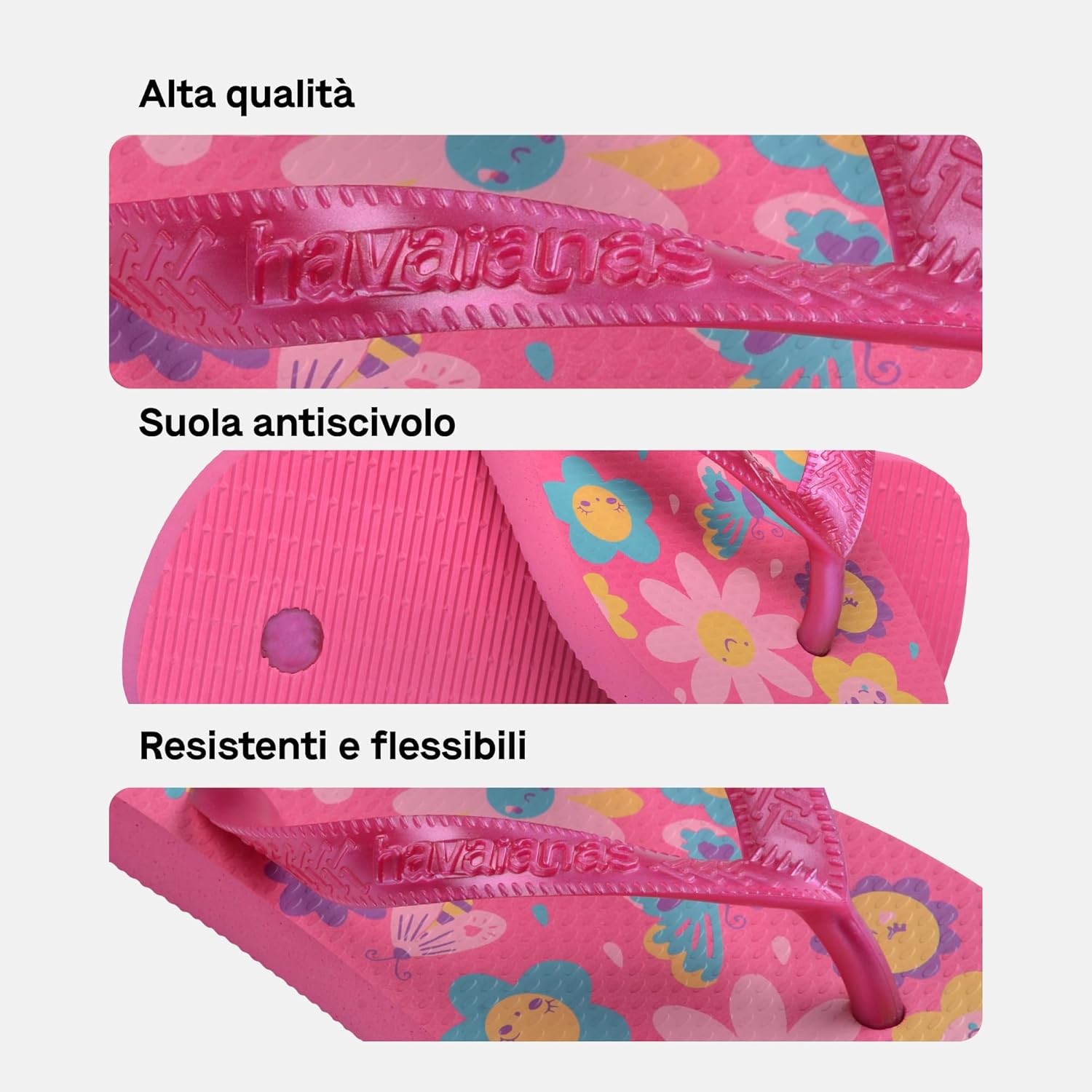 Detalle de Havaianas Kids Flores: infradito per bambine e ragazze, stile estivo con comfort e sicurezza