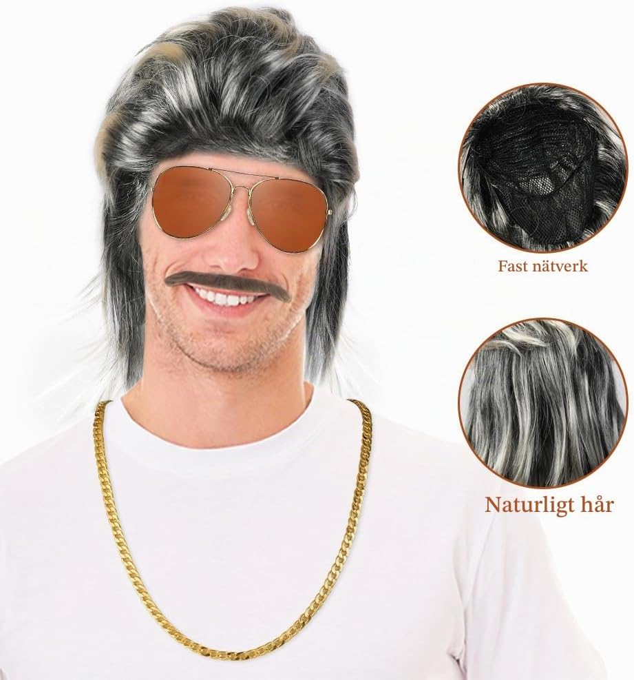 Thumbnail 5 de Aomig 5-delat perukset för män med 80-talsperuk och accessoarer