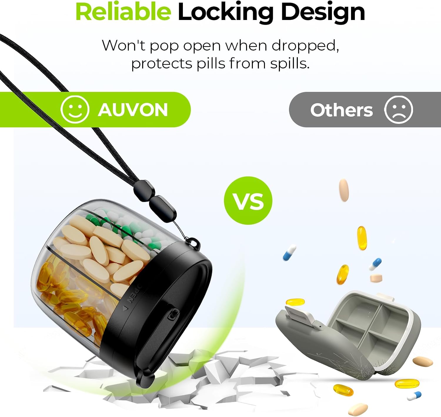 Detalle 2 de AUVON 7-Slot Pill Dispenser with Wide Opening and Secure Button