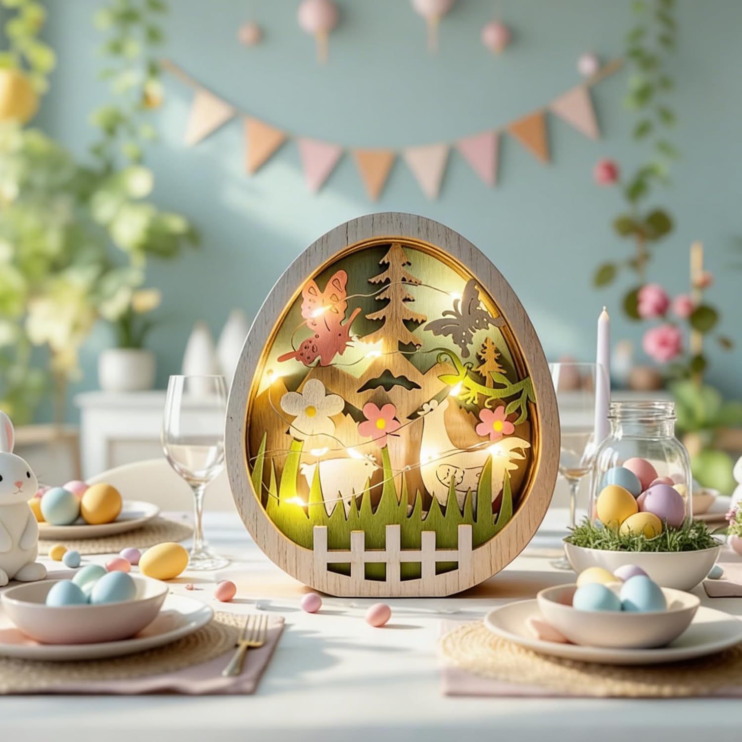 Detalle 2 de Ostereier Lampen 3D – LED-Holzdeko Ei mit gemütlichem Licht für Frühlings- und Osterdeko