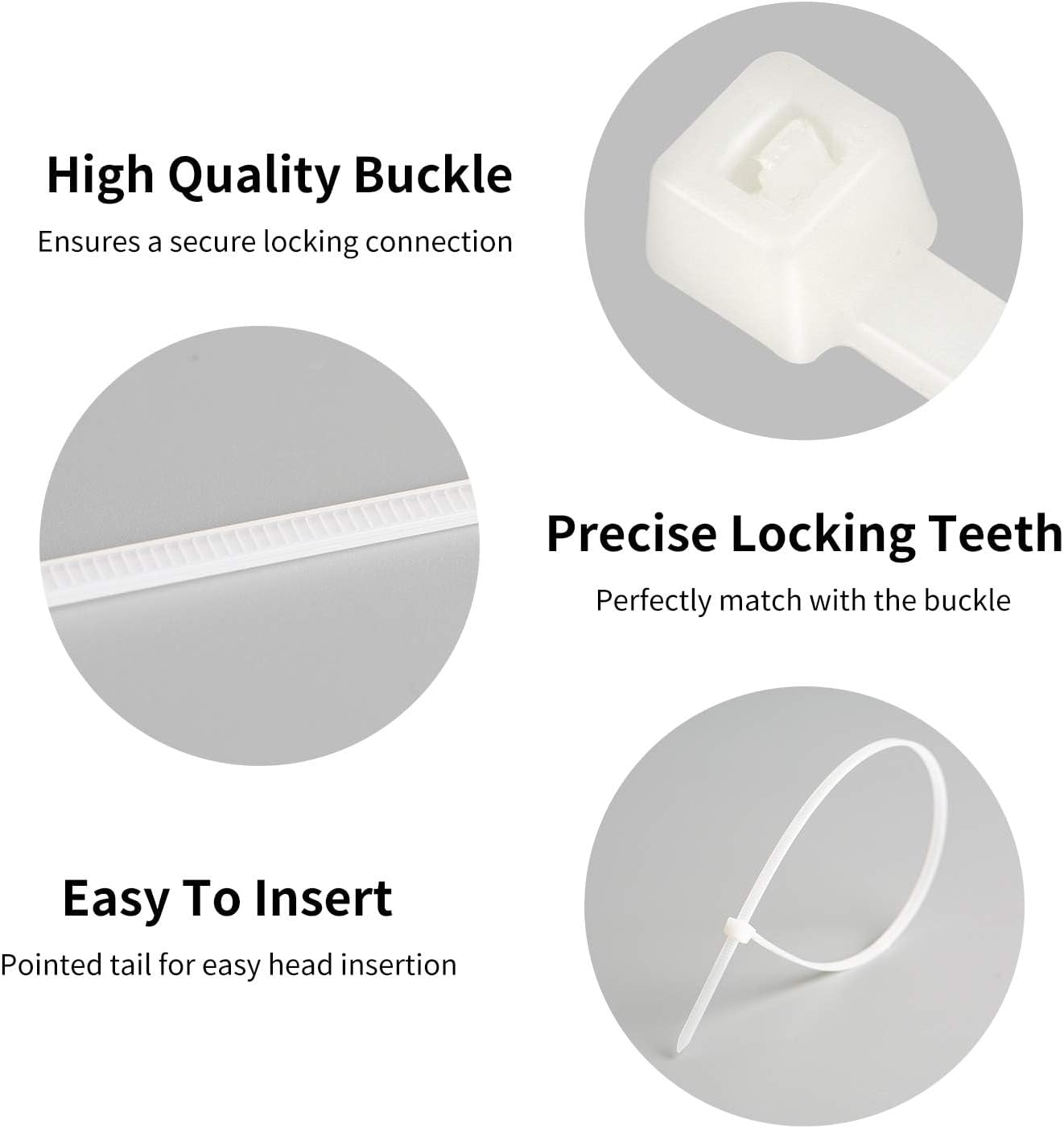 Detalle 2 de OUPENG 4+6+8+10+12-Inch Self-Locking Cable Ties, 2,000-Piece White Nylon Set