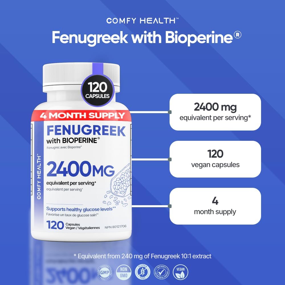 Detalle 2 de COMFY HEALTH Fenugreek with BioPerine, 2,400 mg, 120 Capsules