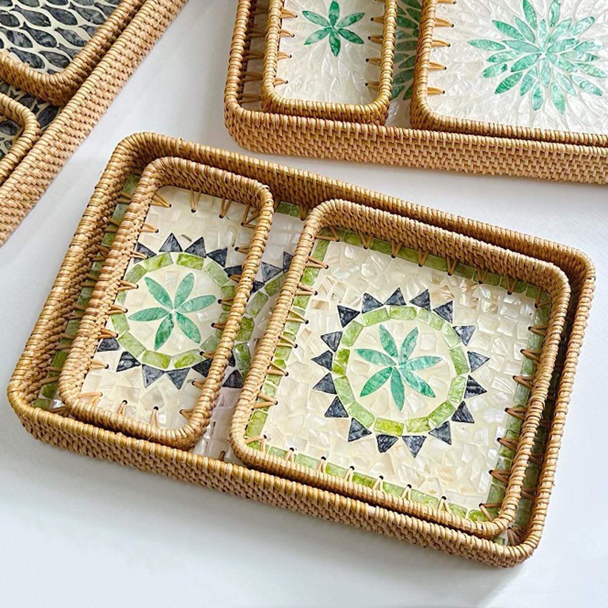 Detalle de i-lan Rattan Tray Set of 3