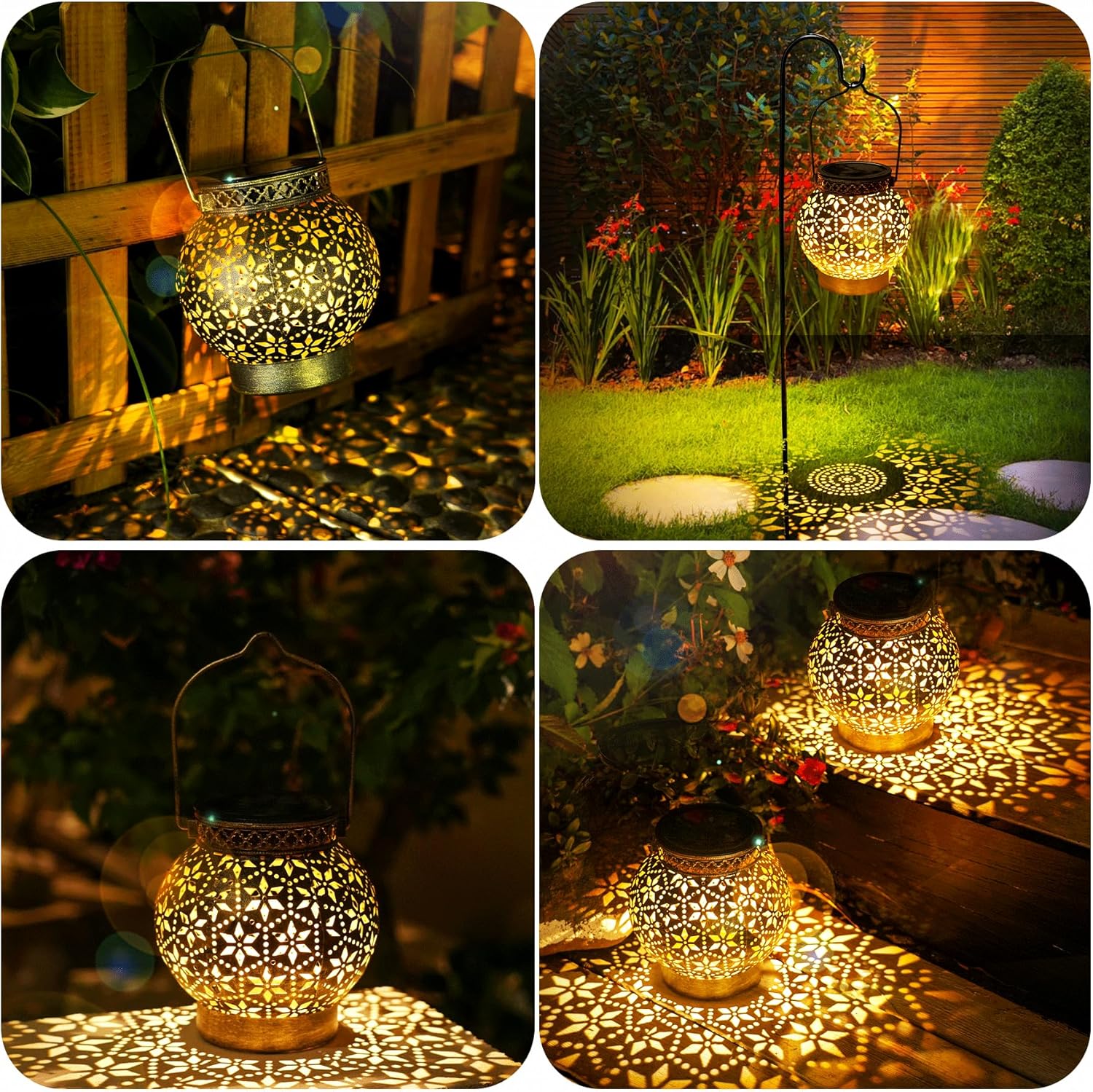 Thumbnail 5 de 4 Stück Solarlampen für Außen Garten (Bronze) – Metall-Solarlaternen mit IP65, romantische LED-Dekoration für Terrasse und Balkon