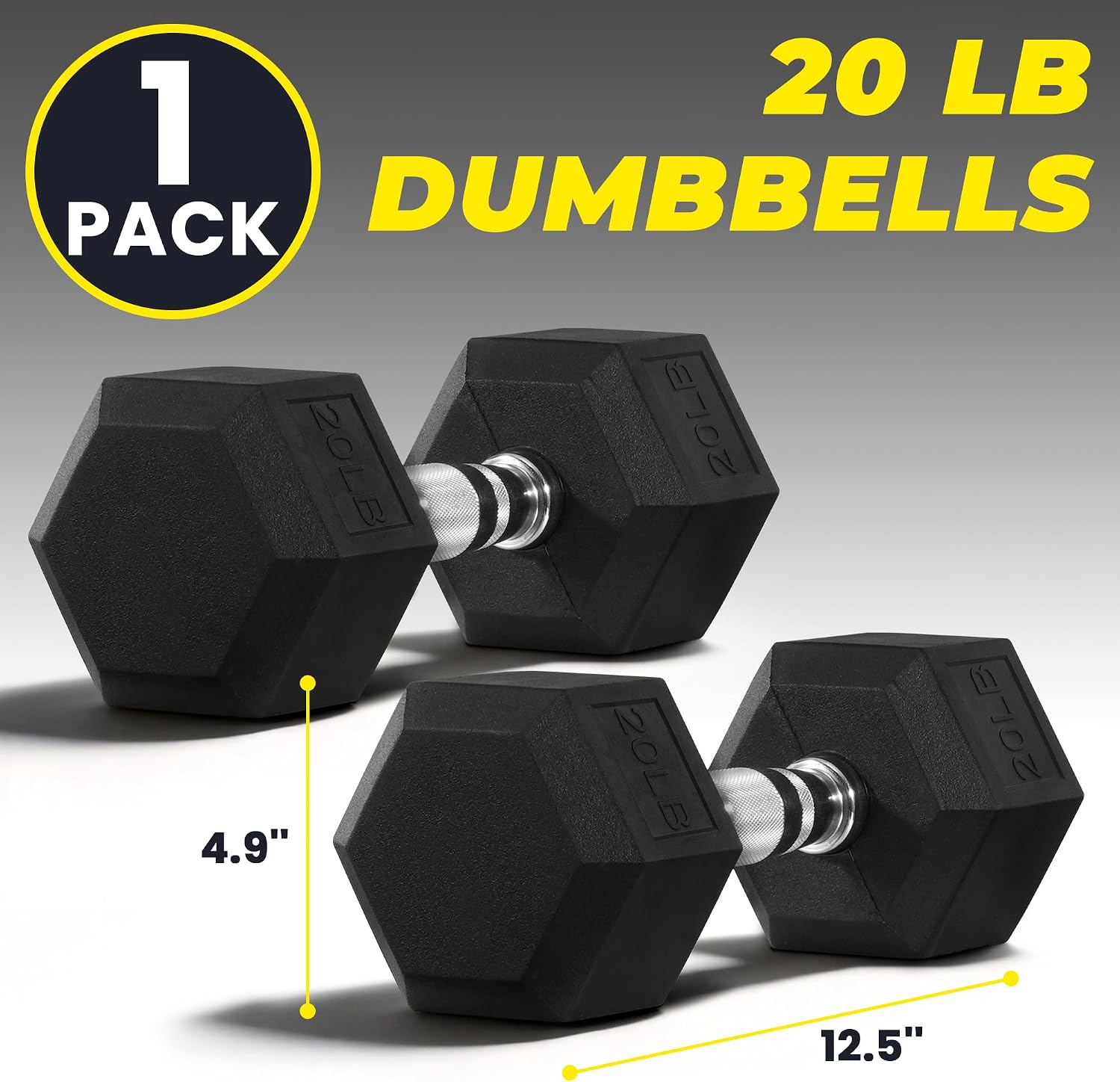 Thumbnail 1 de HULKFIT HF-SF2TRY-DB-20P-NEW1 Hex Dumbbells, 20 lb Pair, Rubber-Coated