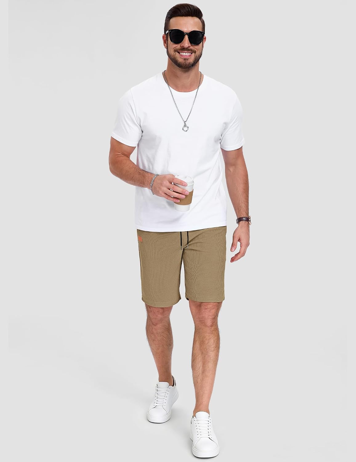 Detalle de TARAINYA Pantaloncini Waffle Uomo – Cotone Estivi con Coulisse, Regular Fit