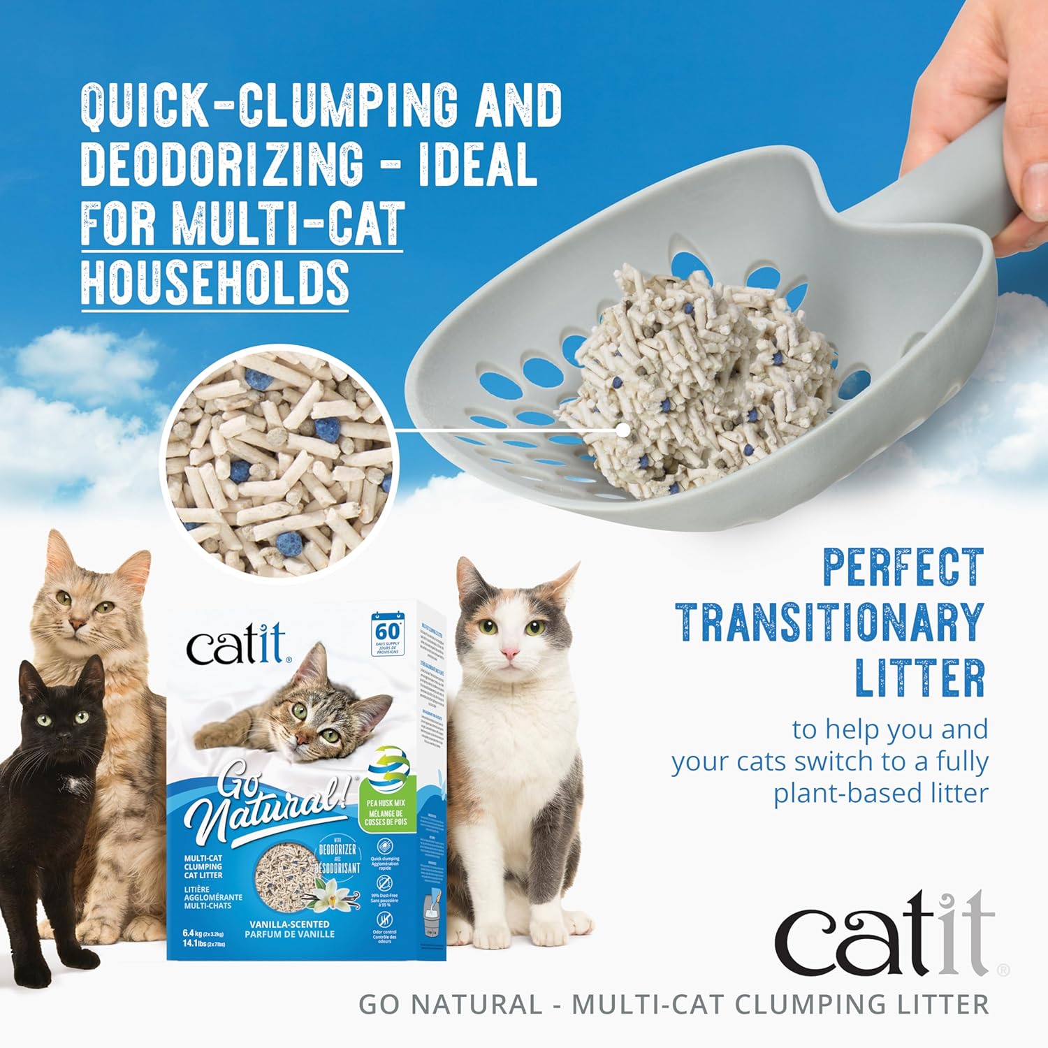 Detalle de Arena Aglomerante Catit Go Natural para Varios Gatos 🐱