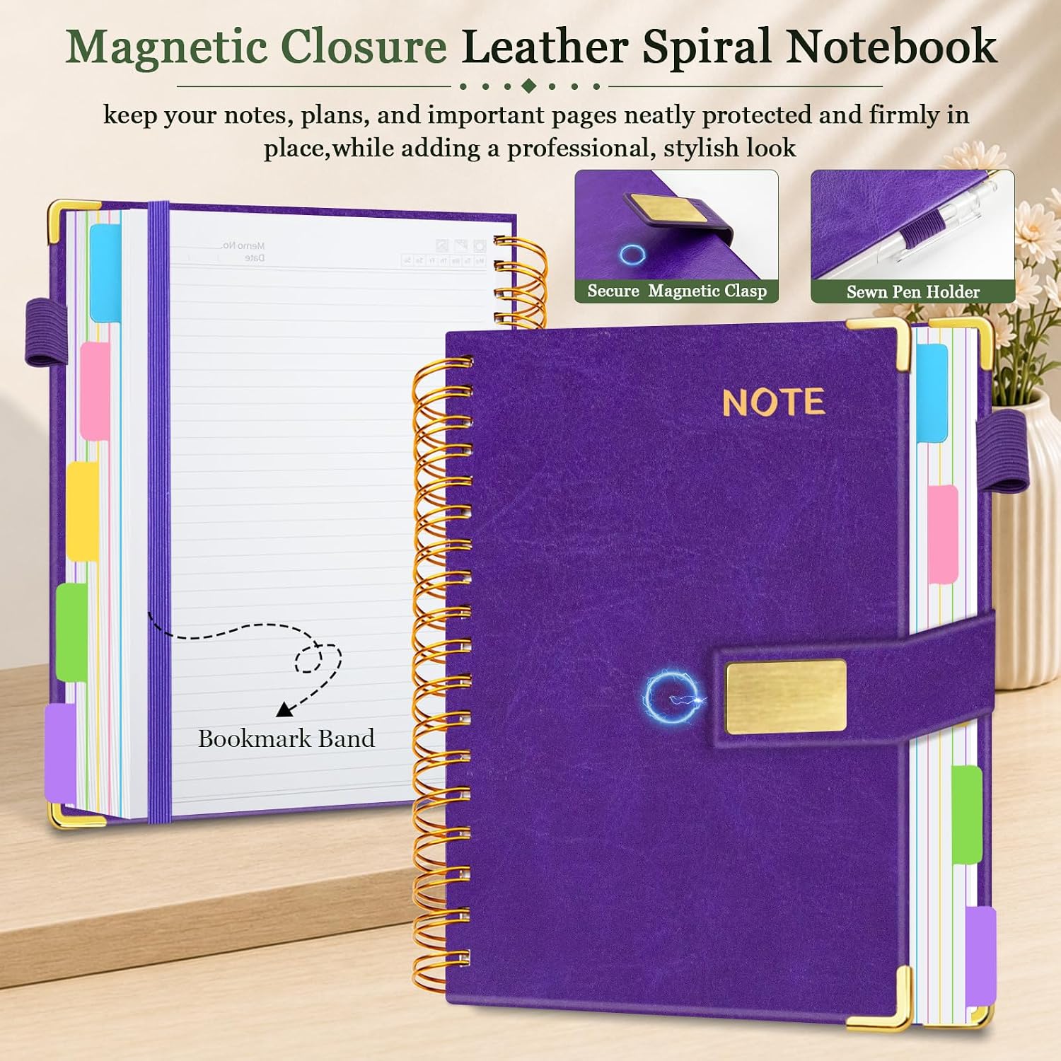 Detalle 2 de HDhuiun 5-Subject Spiral Notebook, 8 x 10 in, 300 Pages, Pocket Dividers