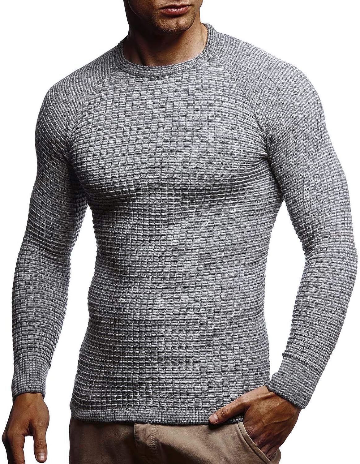 Detalle de Leif Nelson LN20746 – Pull tricot col rond, coupe slim, maille fine