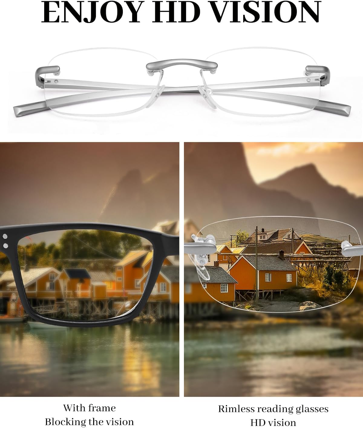 Detalle de LUFF Lunettes de lecture sans monture rétro métal à charnière ressort