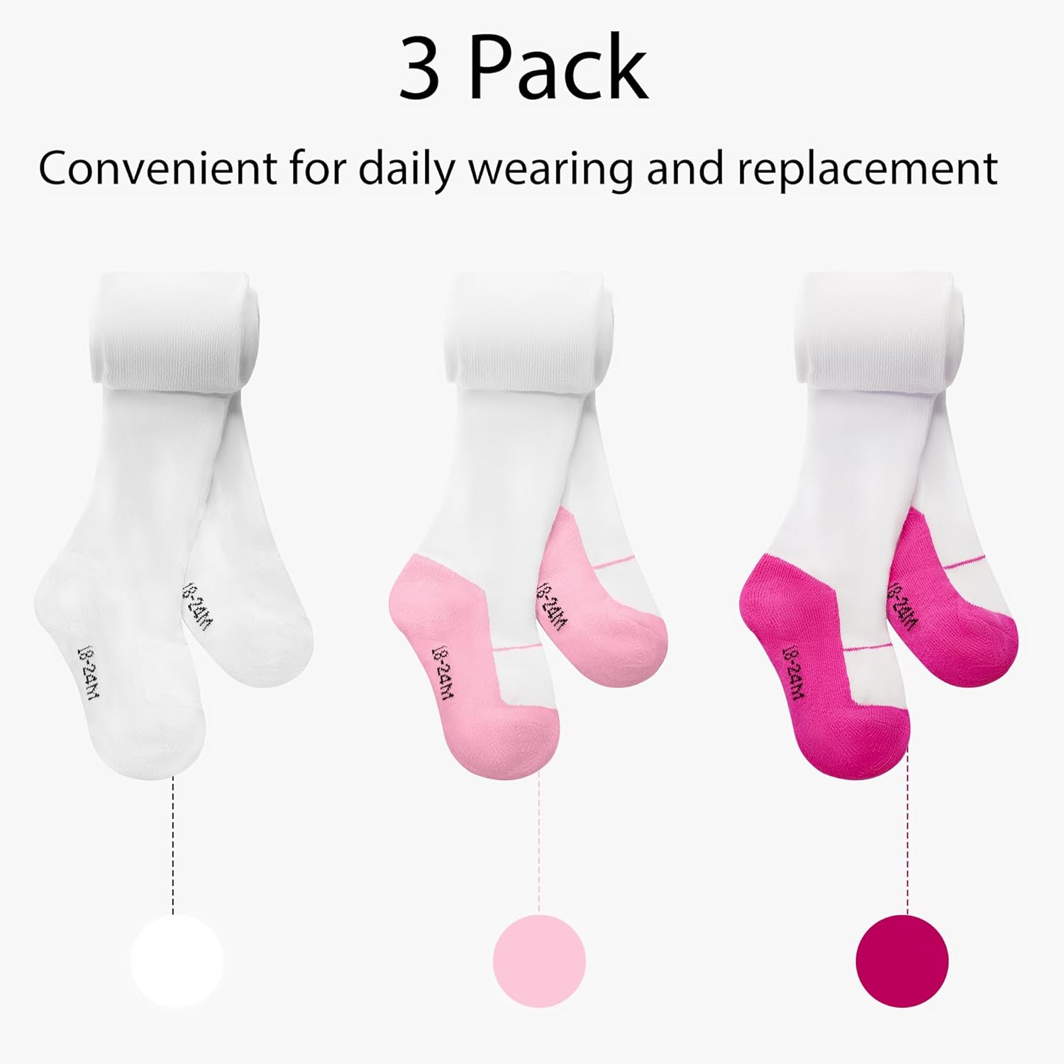 Thumbnail 5 de Baby Girls Tights 3 Pack Cotton Pantyhose (Newborn to 24 Months) – Knit Leggings Stocking in Black, White