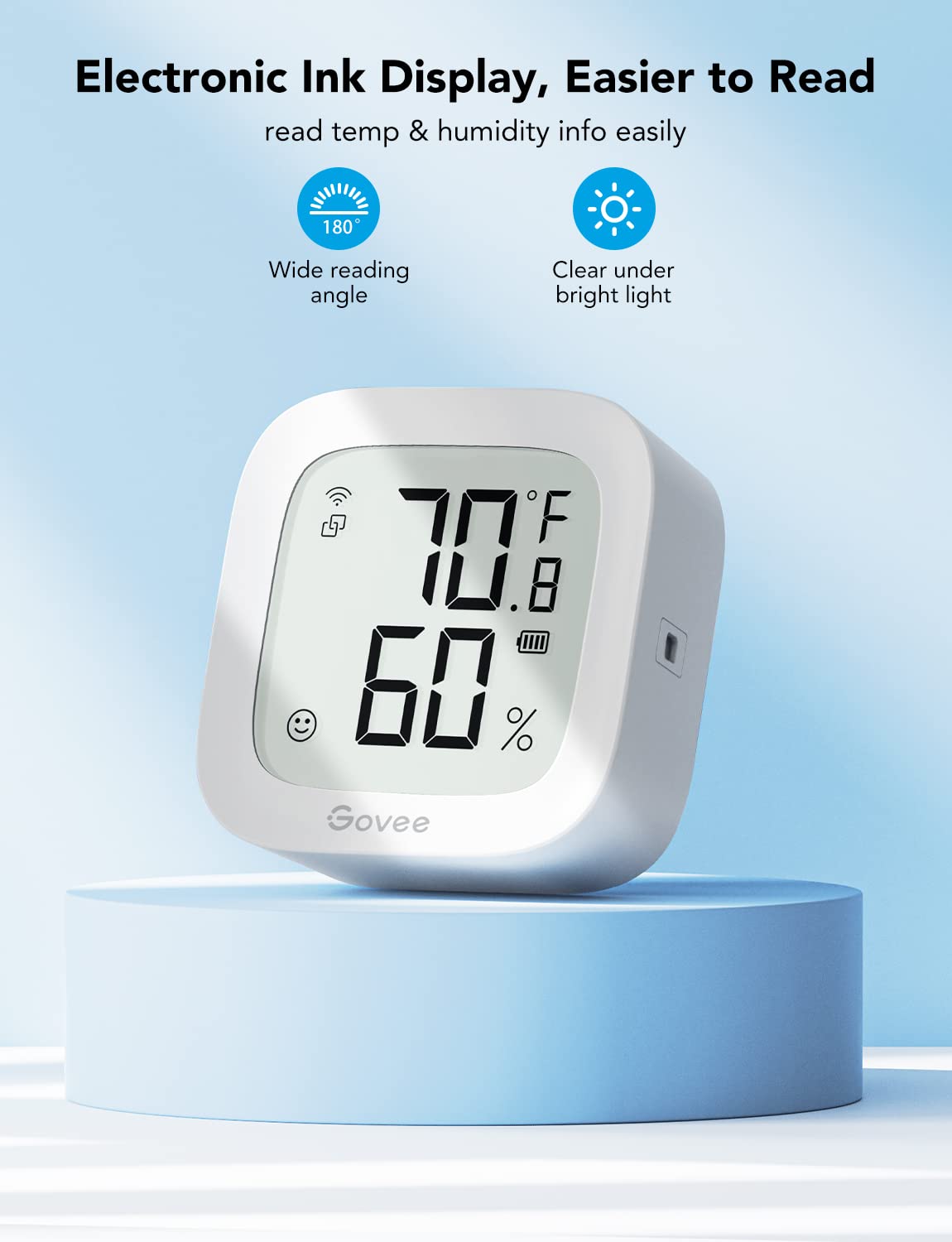 Detalle 2 de Govee H5103 WiFi Thermometer Hygrometer with E-Ink Display and App Alerts