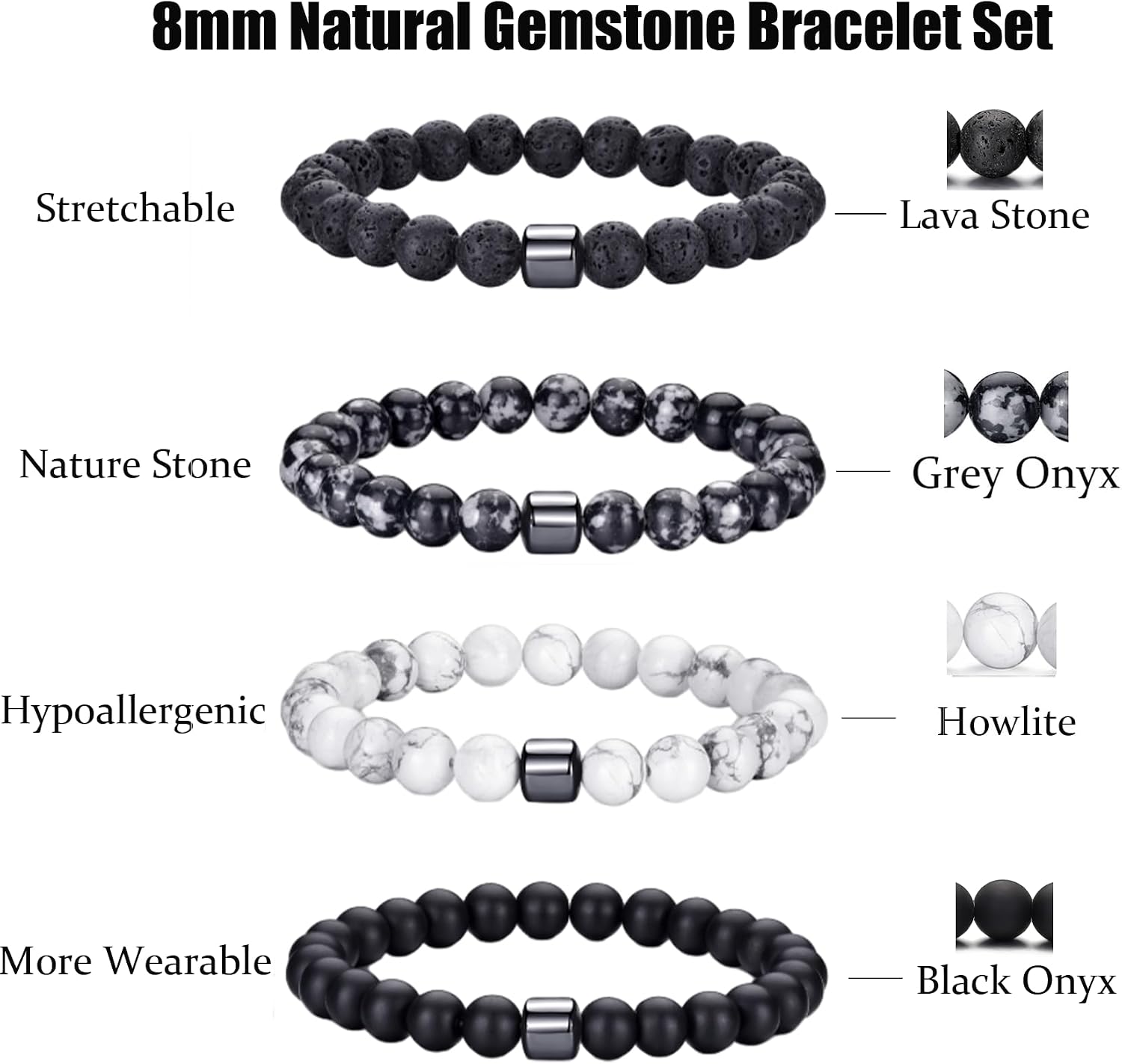 Detalle de RANKEEF Perlenarmband Herren 8 mm